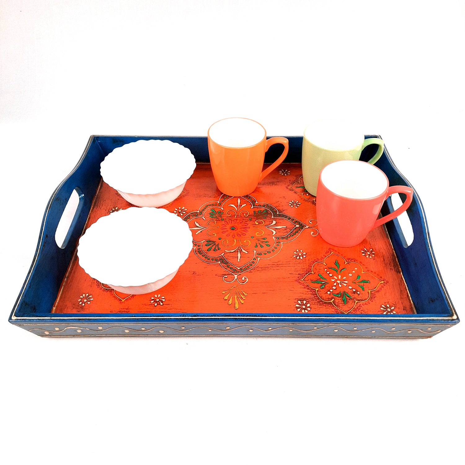 Wooden Tray Set | Serving Trays for Tea, Coffee & Snacks - for Home, Dining Table Organization, Kitchen & Gifts - Set of 3 (Wood, Multicolor) - Apkamart #Style_Design 2