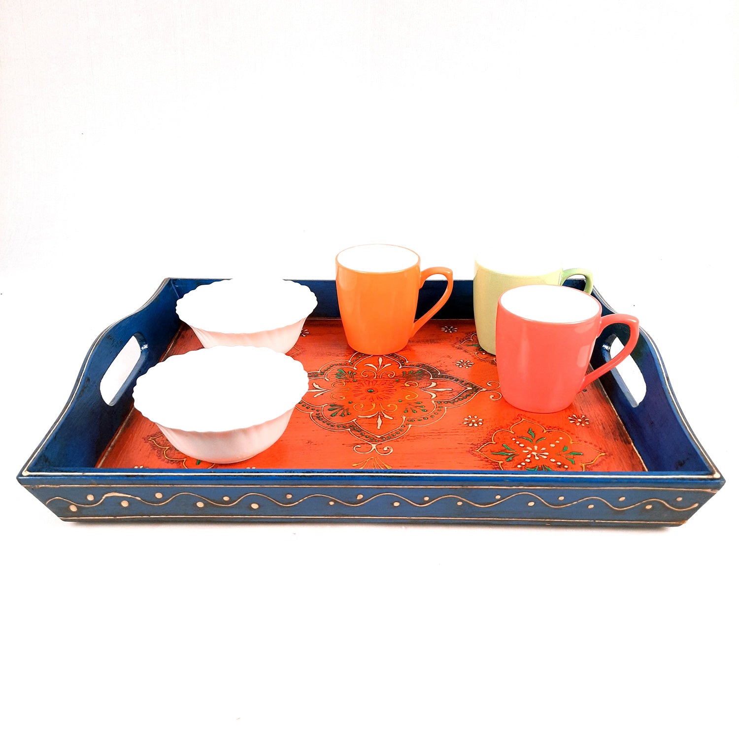 Wooden Tray Set | Serving Trays for Tea, Coffee & Snacks - for Home, Dining Table Organization, Kitchen & Gifts - Set of 3 (Wood, Multicolor) - Apkamart #Style_Design 2