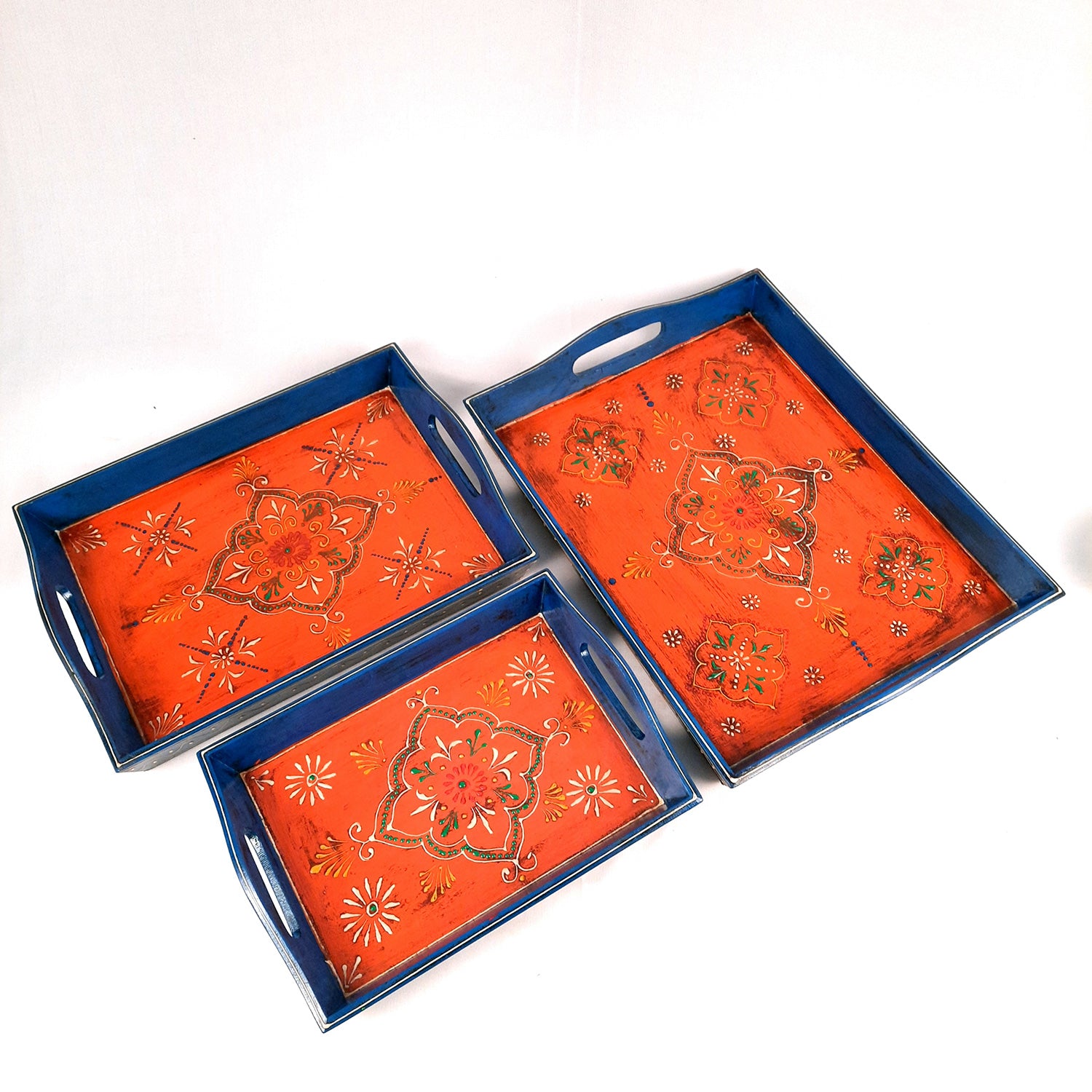 Wooden Tray Set | Serving Trays for Tea, Coffee & Snacks - for Home, Dining Table Organization, Kitchen & Gifts - Set of 3 (Wood, Multicolor) - Apkamart #Style_Design 2