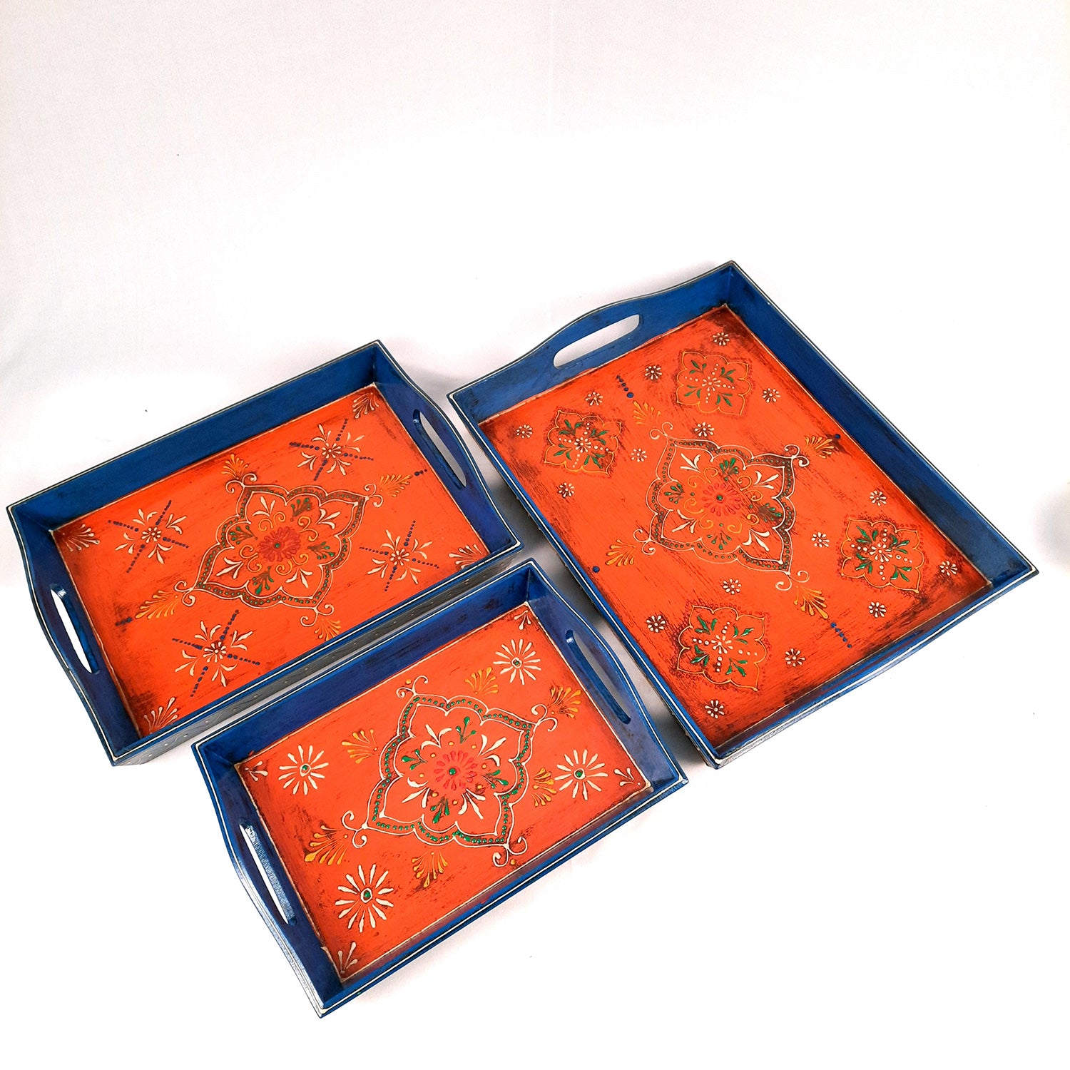 Wooden Tray Set | Serving Trays for Tea, Coffee & Snacks - for Home, Dining Table Organization, Kitchen & Gifts - Set of 3 (Wood, Multicolor) - Apkamart #Style_Design 2