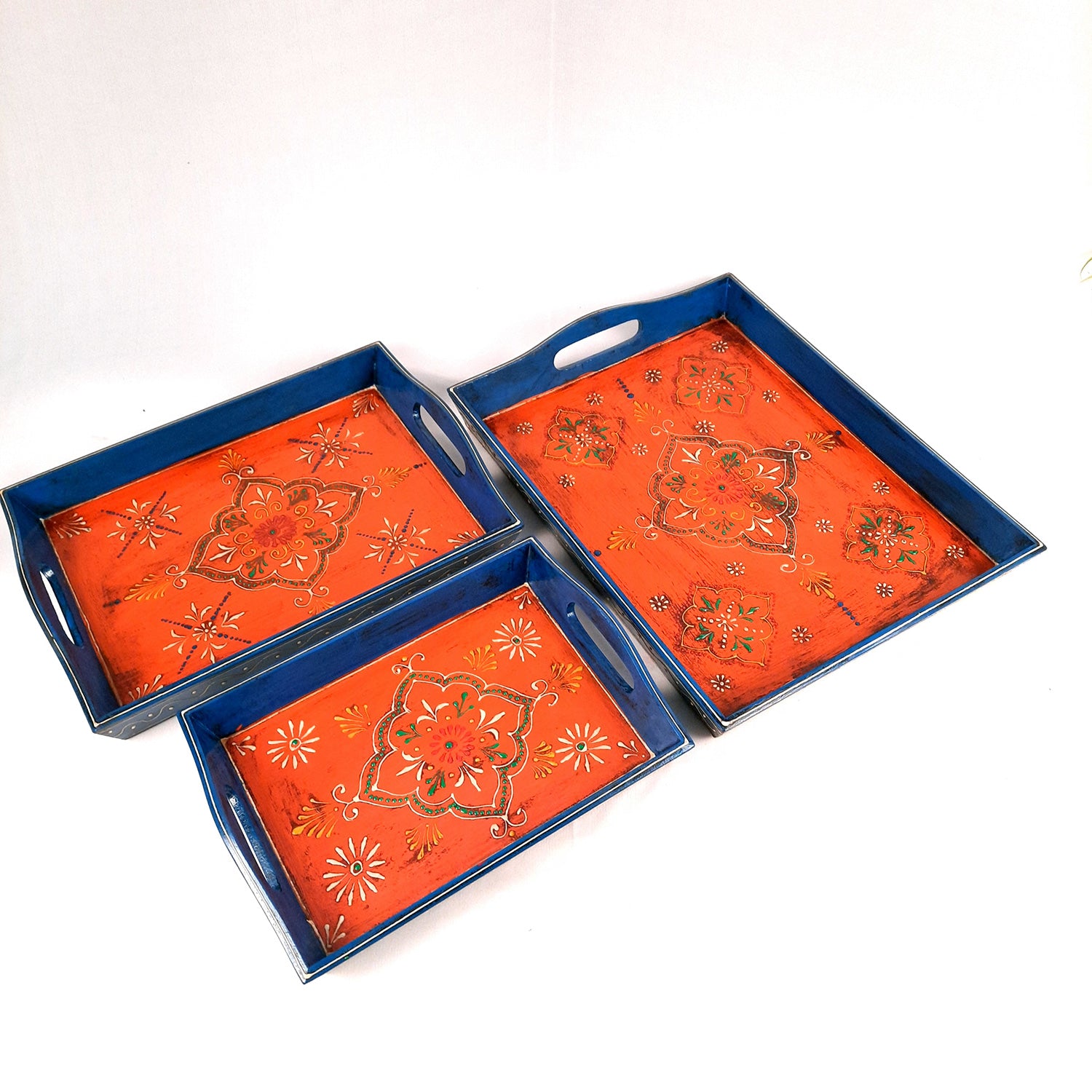 Wooden Tray Set | Serving Trays for Tea, Coffee & Snacks - for Home, Dining Table Organization, Kitchen & Gifts - Set of 3 (Wood, Multicolor) - Apkamart #Style_Design 2