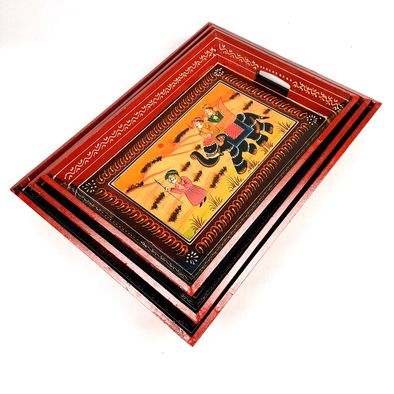 Serving Tray Set | Wooden Tea Tray | Serving Platter - For Dining & Serving, Home, Table, Kitchen Decor - Set of 3 - Apkamart