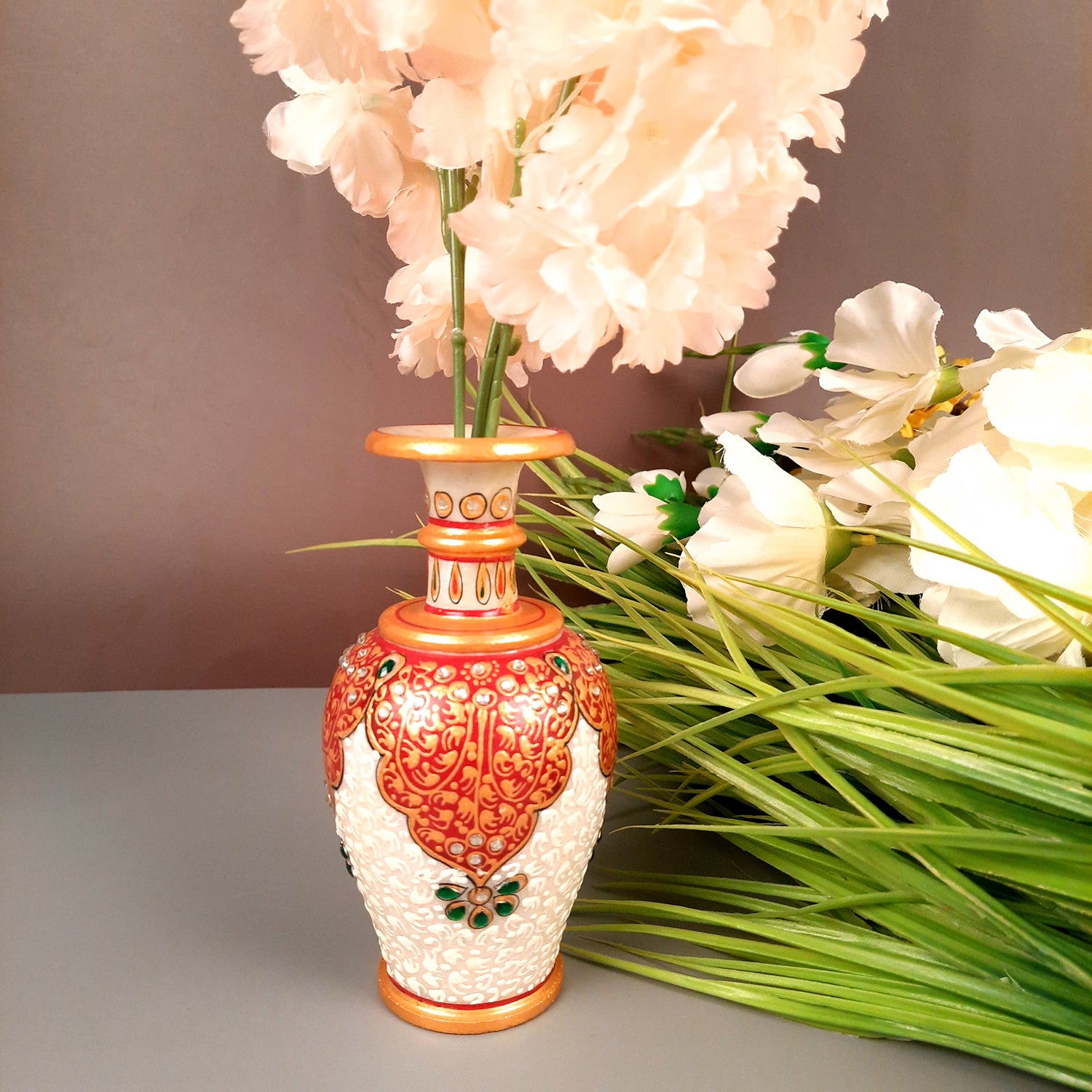 Flower Vase Marble | Pots for Flowers - For Tabletop, Living Room, Home, Office Decor & Wedding / Housewarming Gifts | Centerpiece for Table Decoration - 6 Inch - Apkamart #Style_Design 2
