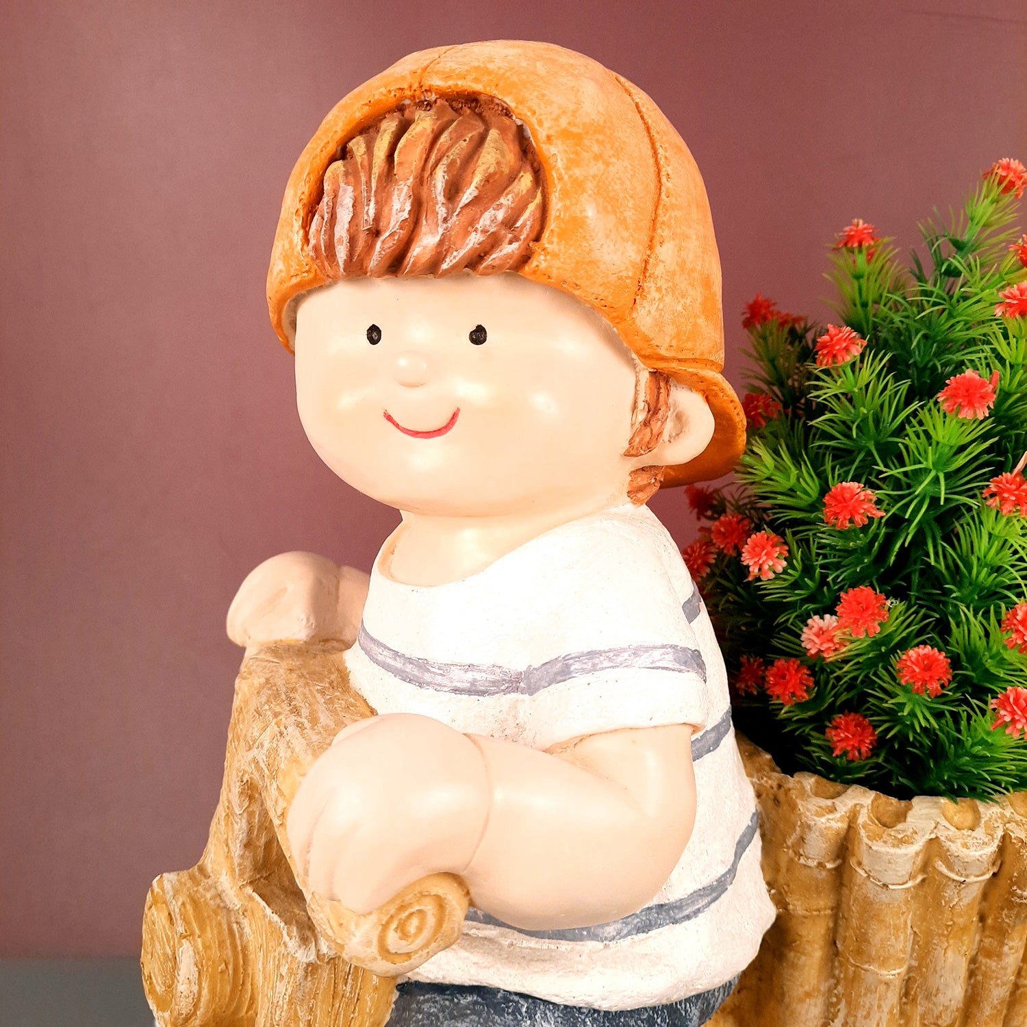 Ceramic Vase | Showpiece Cum Planter - Boy Sitting On Cycle Design - For Home, Living Room, Table Decor & Gift - 16 Inch - Apkamart