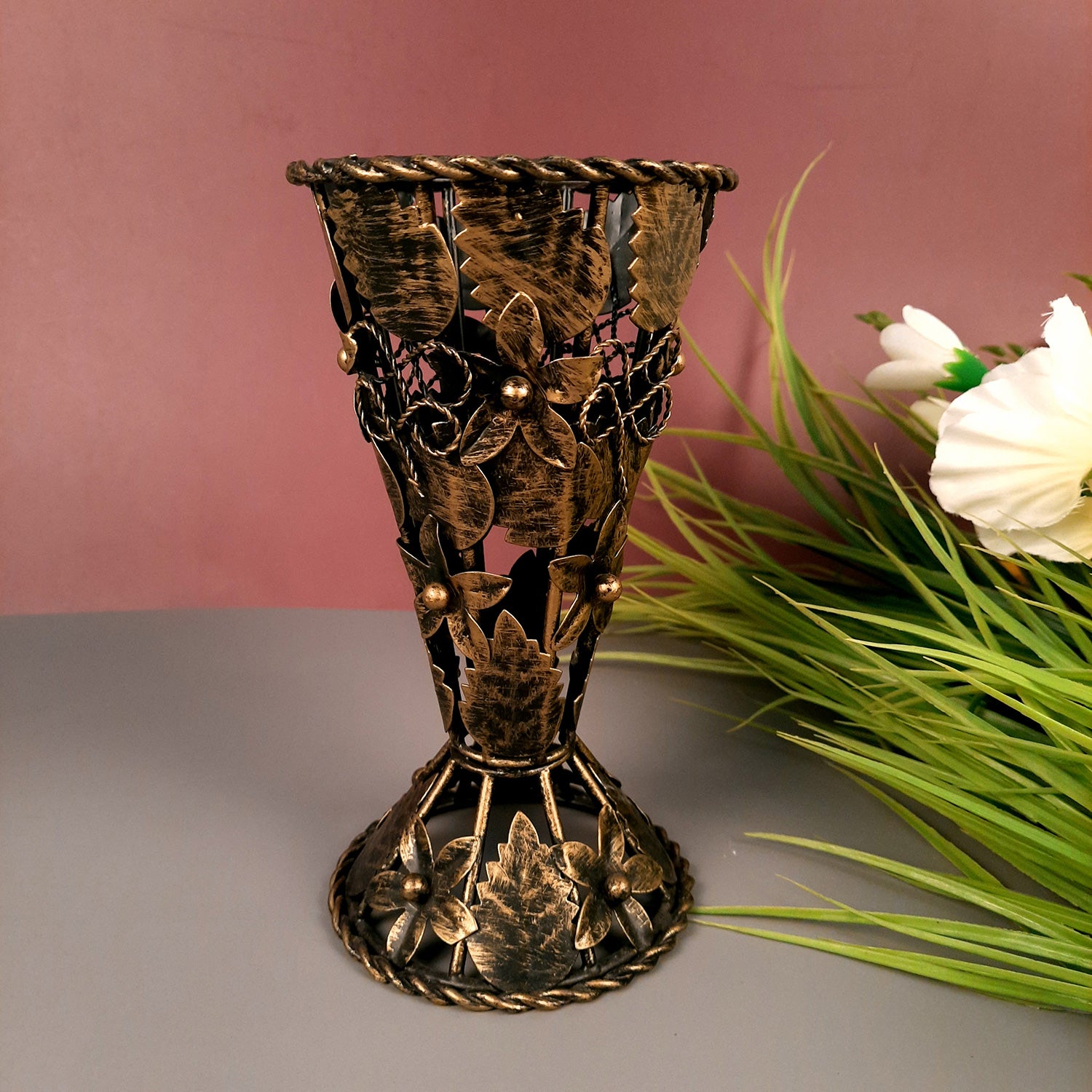 Vase | Flower Pot Antique Cum Tissue Holder - For Table, Home, Living Room & Gifts - 9 inch - Apkamart