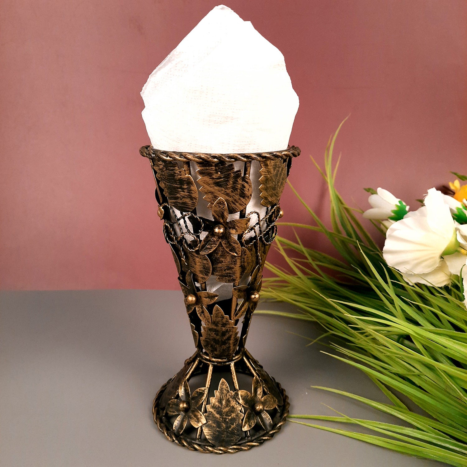 Vase | Flower Pot Antique Cum Tissue Holder - For Table, Home, Living Room & Gifts - 9 inch - Apkamart