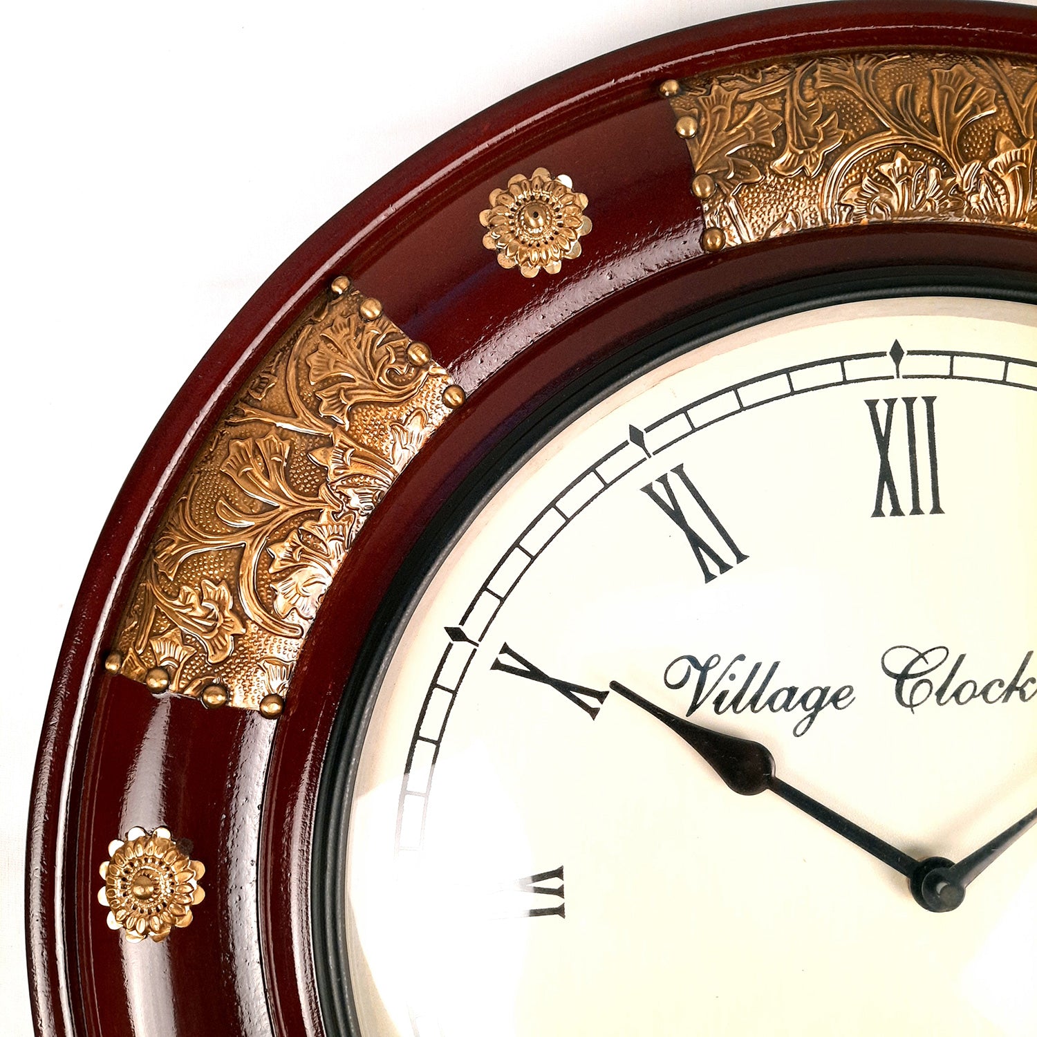 Wall Clock Wooden | Wall Mount Analog Clock With Premium Wood Finish & Brass Work - For Home, Living Room, Bedroom, Hall Decor | Wedding & Housewarming Gift - 18 Inch - Apkamart