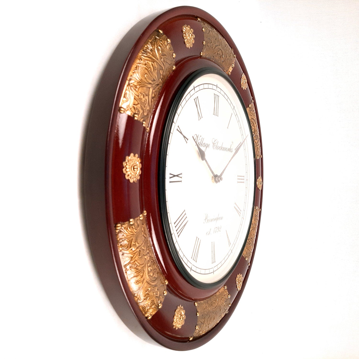 Wall Clock Wooden | Wall Mount Analog Clock With Premium Wood Finish & Brass Work - For Home, Living Room, Bedroom, Hall Decor | Wedding & Housewarming Gift - 18 Inch - Apkamart