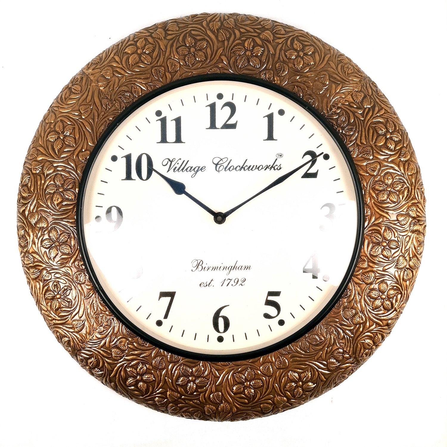 Wall Clock Wooden | Hanging Analog Clock With Antique Brass Work - For Home, Living Room, Bedroom, Office & Hall Decoration | Wedding & Housewarming Gift -18 Inches - Apkamart