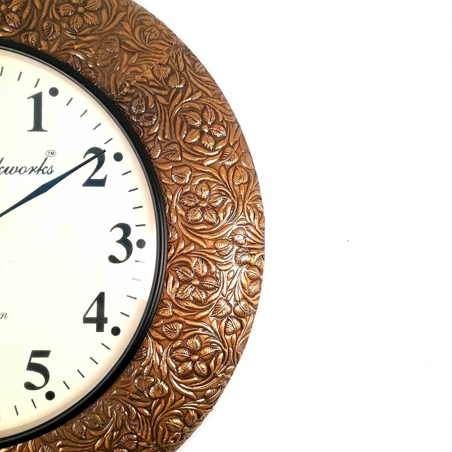 Wall Clock Wooden | Hanging Analog Clock With Antique Brass Work - For Home, Living Room, Bedroom, Office & Hall Decoration | Wedding & Housewarming Gift -18 Inches - Apkamart