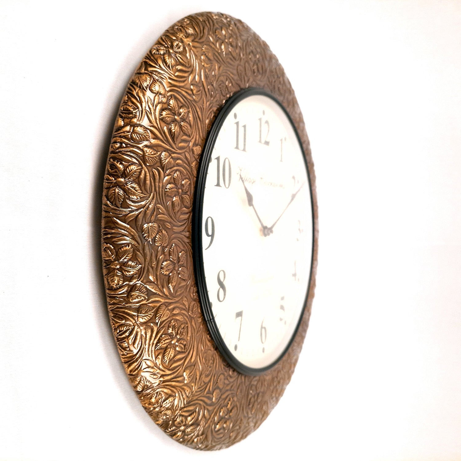Wall Clock Wooden | Hanging Analog Clock With Antique Brass Work - For Home, Living Room, Bedroom, Office & Hall Decoration | Wedding & Housewarming Gift -18 Inches - Apkamart