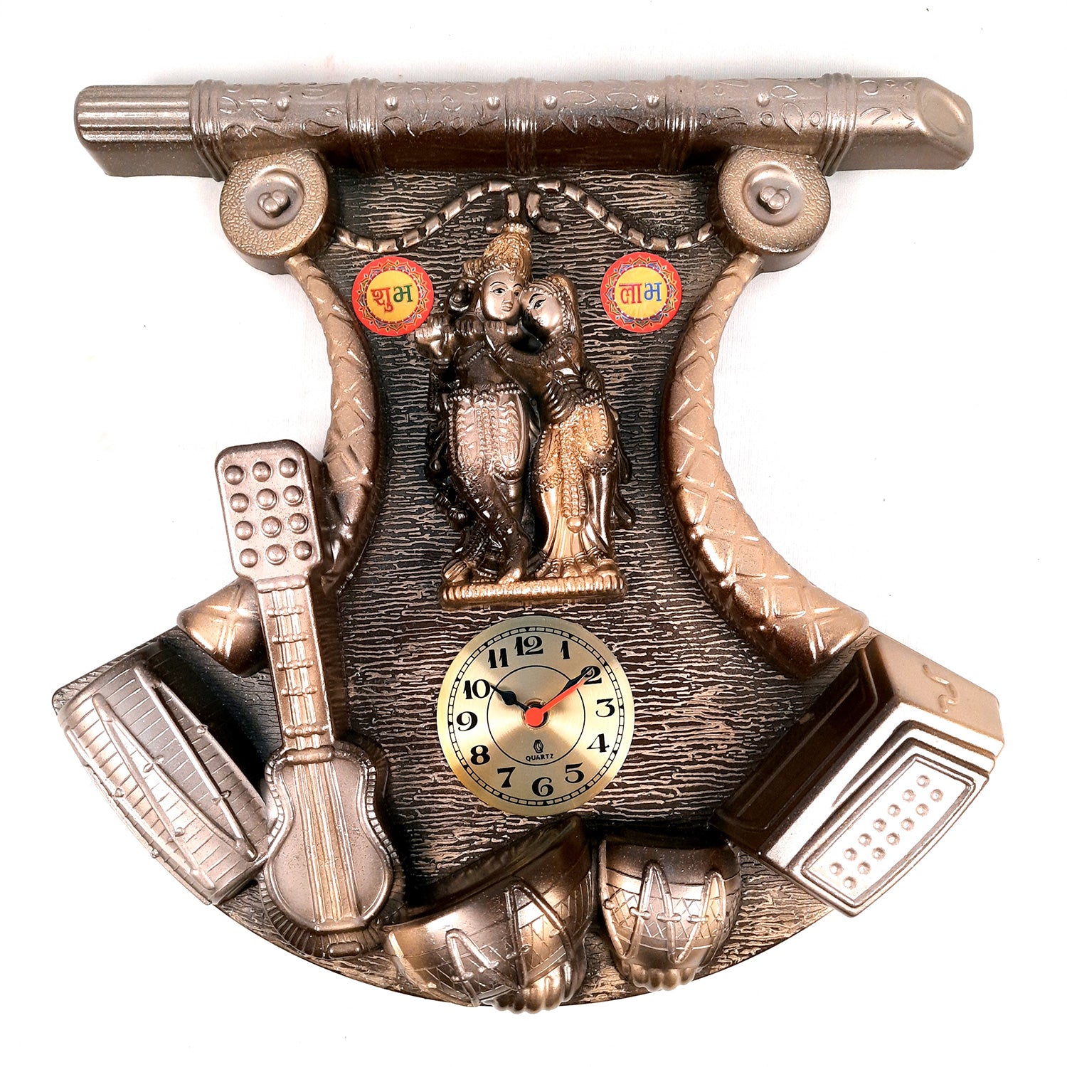 Wall Clock with Radha Krishna Statue | Diwal Ghadi Clock Wall Mount - for Home, Living Room, Bedroom, Office & Hall Decoration | Wedding & Housewarming Gift - 14 Inch