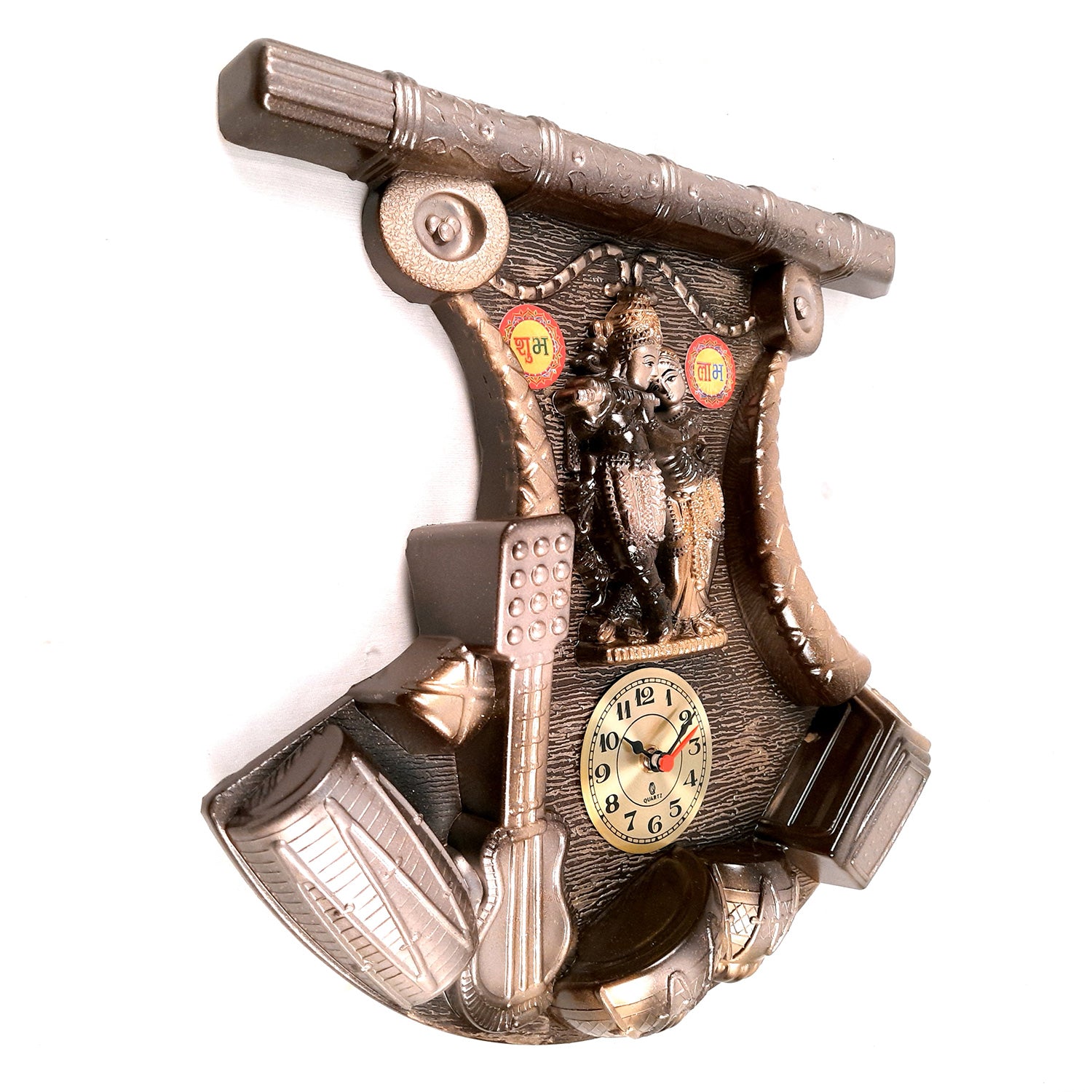 Wall Clock with Radha Krishna Statue | Diwal Ghadi Clock Wall Mount - for Home, Living Room, Bedroom, Office & Hall Decoration | Wedding & Housewarming Gift - 14 Inch