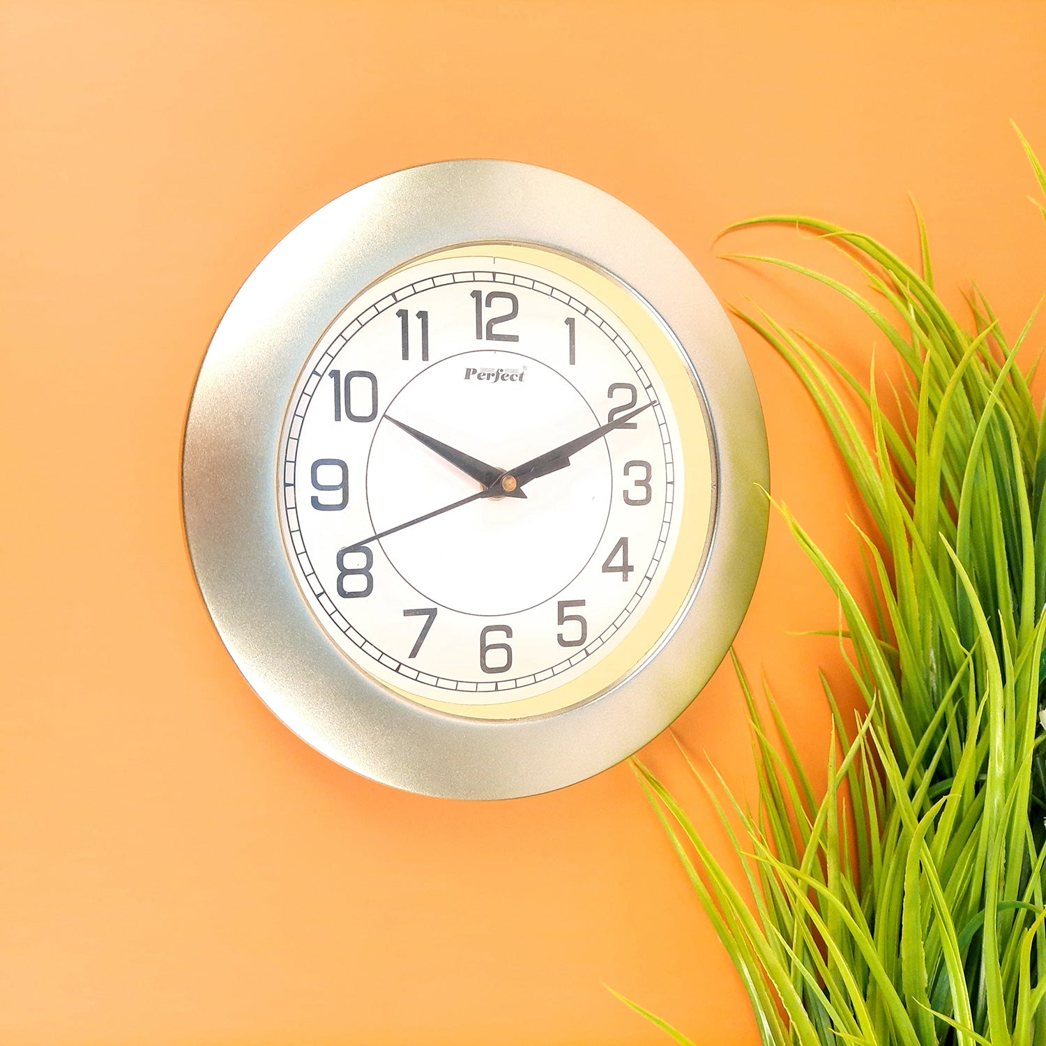 Wall Clock for Home | Wall Mount Analog Round Clock Golden - For Living Room, Bedroom, Hall, Office Decor & Gift - 8 Inch - Apkamart