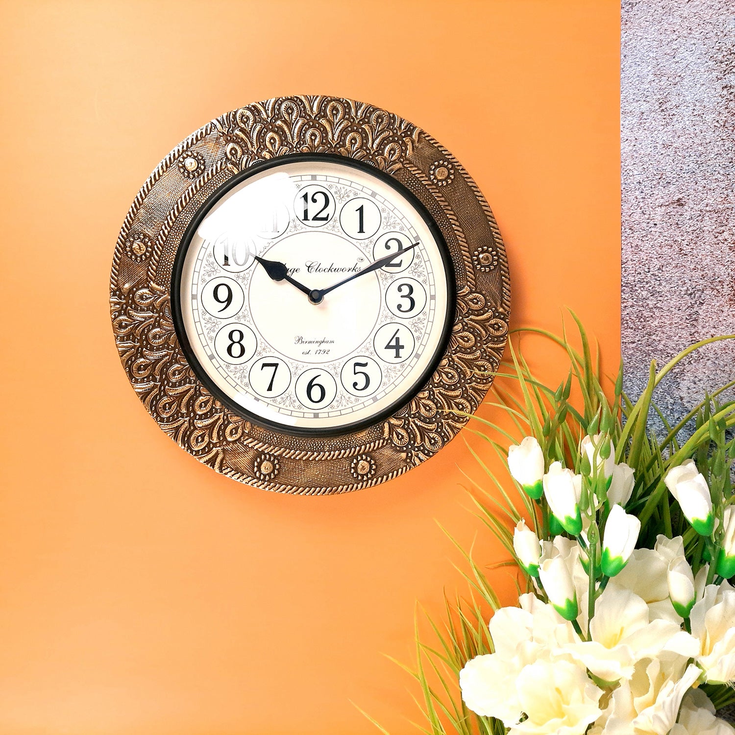 Wall Clock Vintage for Living Room | Wall Mount Clock With Antique Brass Work - For Home, Office, Bedroom, Hall Decoration | Festival Gifts & Wall Decor - 18 Inch - Apkamart #Style_Design 2