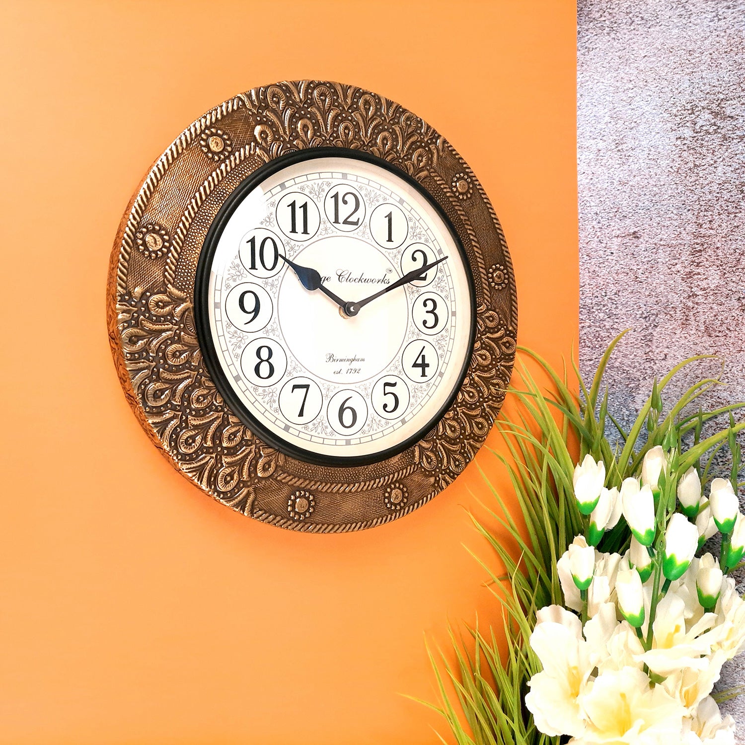 Wall Clock Vintage for Living Room | Wall Mount Clock With Antique Brass Work - For Home, Office, Bedroom, Hall Decoration | Festival Gifts & Wall Decor - 18 Inch - Apkamart #Style_Design 2