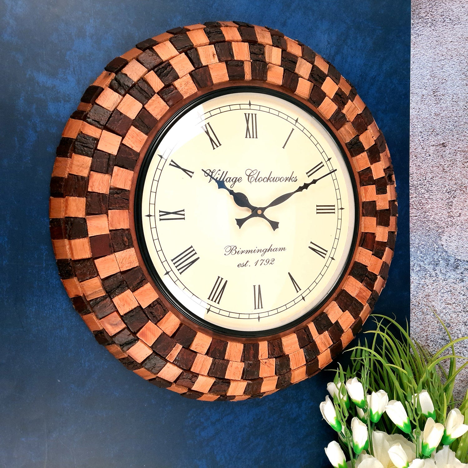 Wall Clock for Home | Wall Mount Clock With Natural Wood Finish - Rustic Look - For Living Room, Bedroom, Hall, Office Decor & Gift- 18 Inch - Apkamart