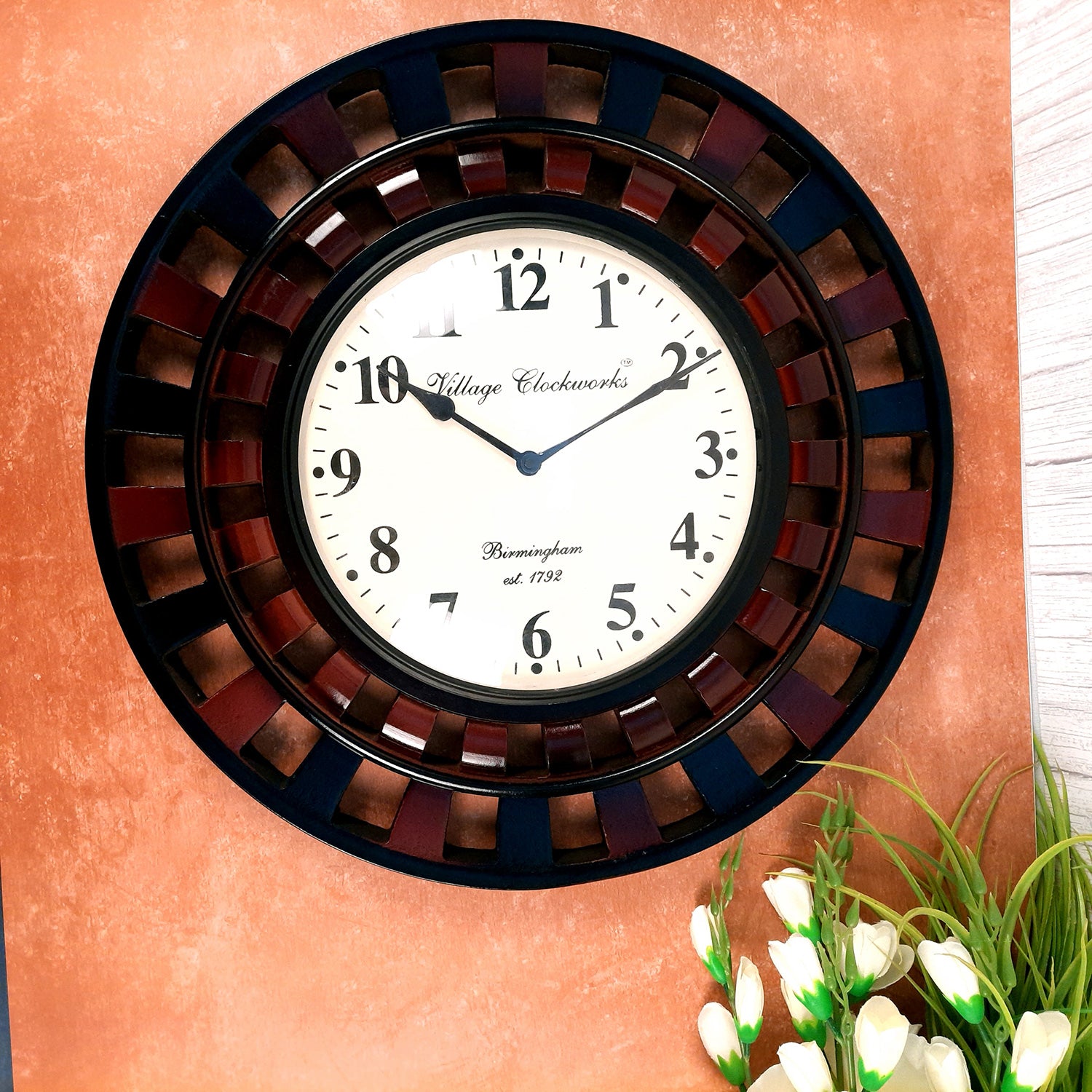 Wall Clock | Antique Clock Wall Mount With Premium Wood Finish - For Home, Living Room, Bedroom, Office & Hall Decoration | Wedding & Housewarming Gift -18 inch - Apkamart