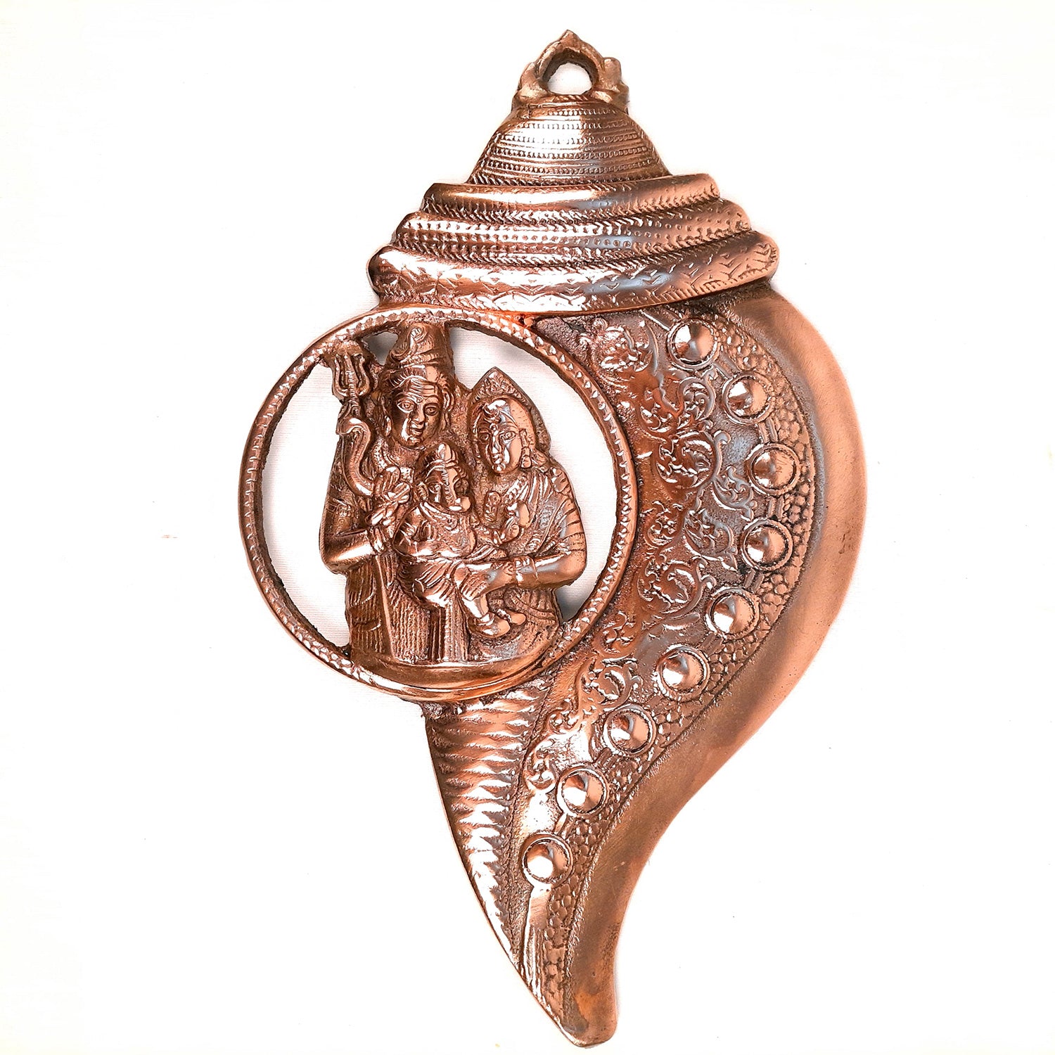Shiv Parvati Ganesha Wall Hanging Murti | Shiva Parivar Wall Statue In Shankh Design - for Entrance & Main Door | Religious & Spiritual Wall Art - For Home, Puja, Living Room Decor & Gift - 17 Inch - Apkamart