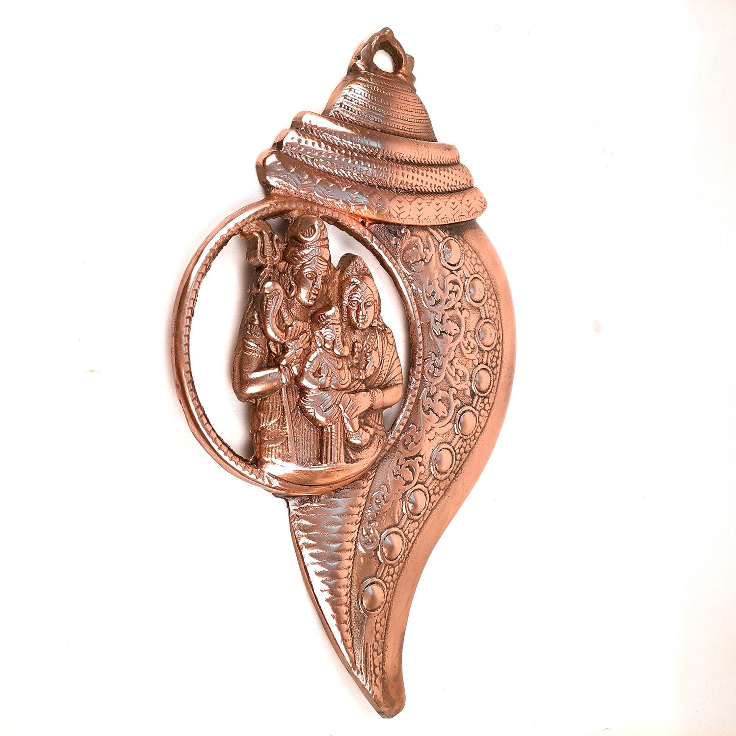 Shiv Parvati Ganesha Wall Hanging Murti | Shiva Parivar Wall Statue In Shankh Design - for Entrance & Main Door | Religious & Spiritual Wall Art - For Home, Puja, Living Room Decor & Gift - 17 Inch - Apkamart