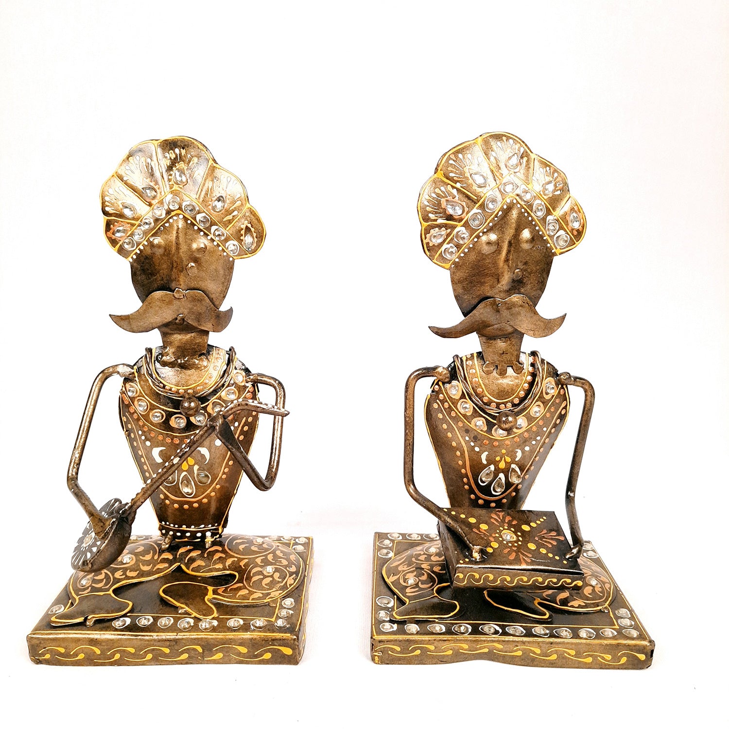 Musician Showpiece Playing Musical Instruments | Decorative Showpieces for Home, Bedroom, Living Room, Office Desk & Table | Gifts For Wedding, Housewarming & Festivals - 9 Inch (Set of 2) - Apkamart #Style_Design 2