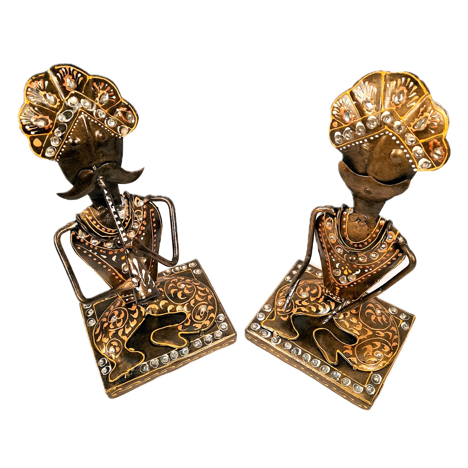 Musician Showpiece Playing Musical Instruments | Decorative Showpieces for Home, Bedroom, Living Room, Office Desk & Table | Gifts For Wedding, Housewarming & Festivals - 9 Inch (Set of 2) - Apkamart #Style_Design 1