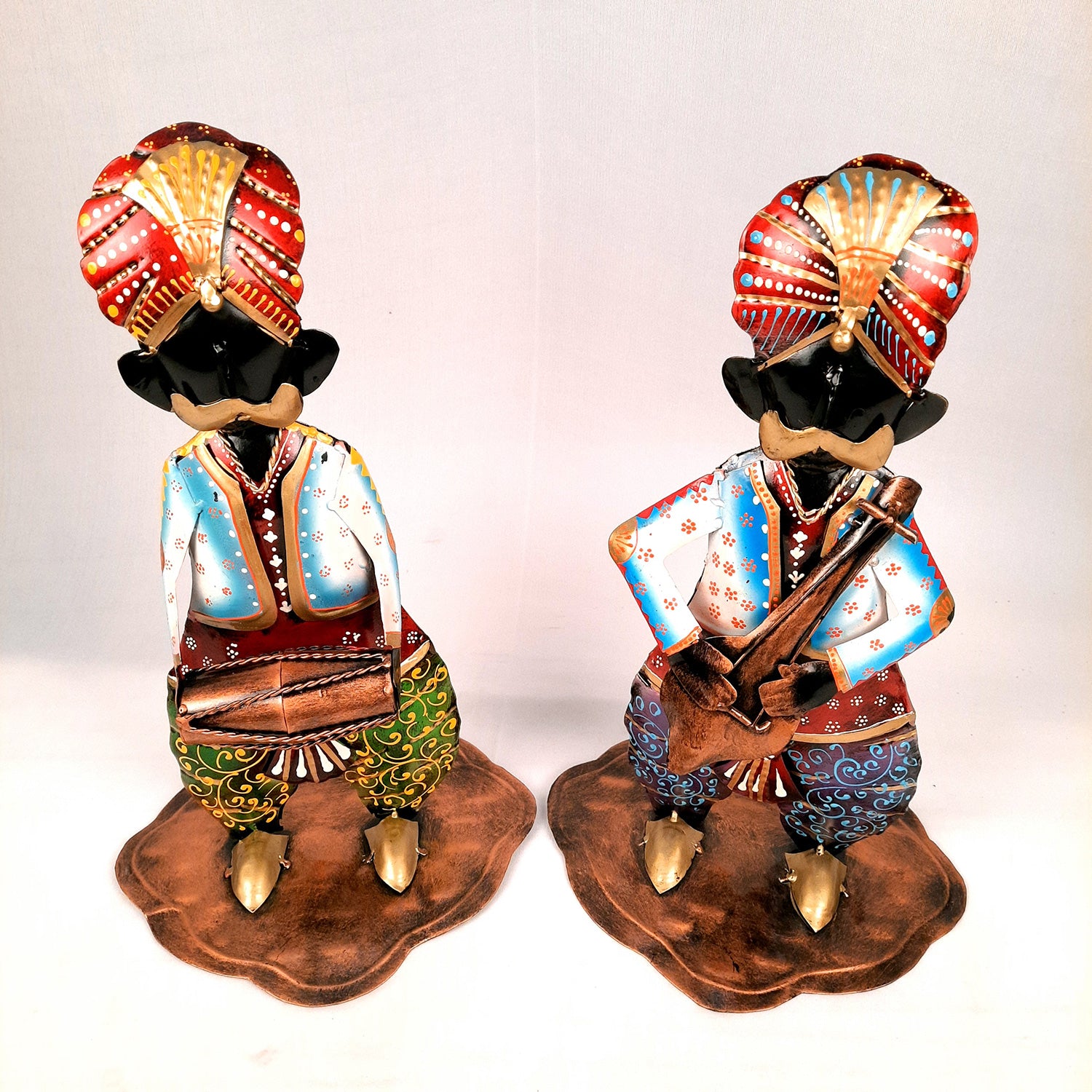 Showpiece Figurine - Musician Playing Dholak & Veena Design | Decorative Showpieces for Home, Bedroom, Living Room, Office Desk & Table | Gifts For Wedding, Housewarming & Festivals - 14 Inch (Set of 2) - Apkamart
