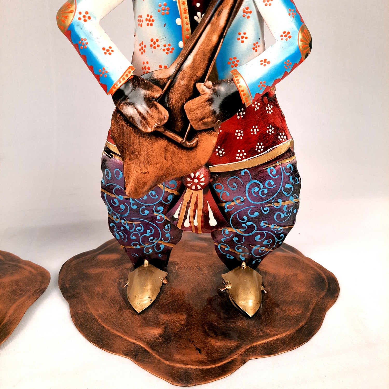 Showpiece Figurine - Musician Playing Dholak & Veena Design | Decorative Showpieces for Home, Bedroom, Living Room, Office Desk & Table | Gifts For Wedding, Housewarming & Festivals - 14 Inch (Set of 2) - Apkamart