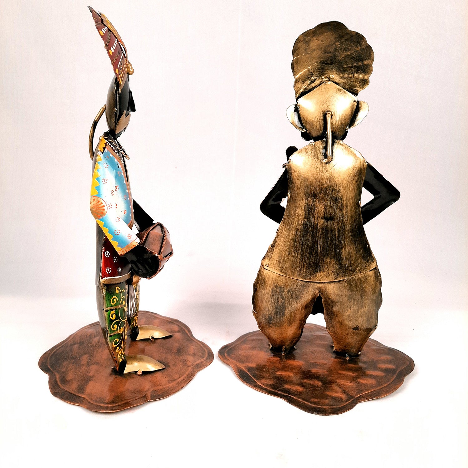 Showpiece Figurine - Musician Playing Dholak & Veena Design | Decorative Showpieces for Home, Bedroom, Living Room, Office Desk & Table | Gifts For Wedding, Housewarming & Festivals - 14 Inch (Set of 2) - Apkamart