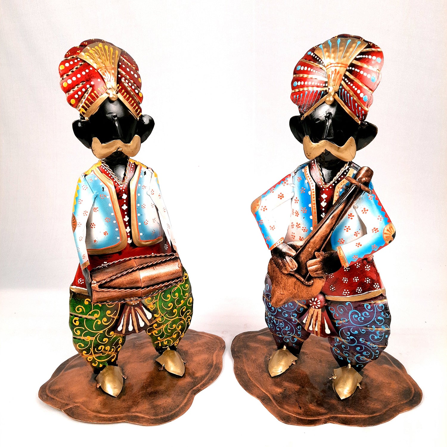 Showpiece Figurine - Musician Playing Dholak & Veena Design | Decorative Showpieces for Home, Bedroom, Living Room, Office Desk & Table | Gifts For Wedding, Housewarming & Festivals - 14 Inch (Set of 2) - Apkamart