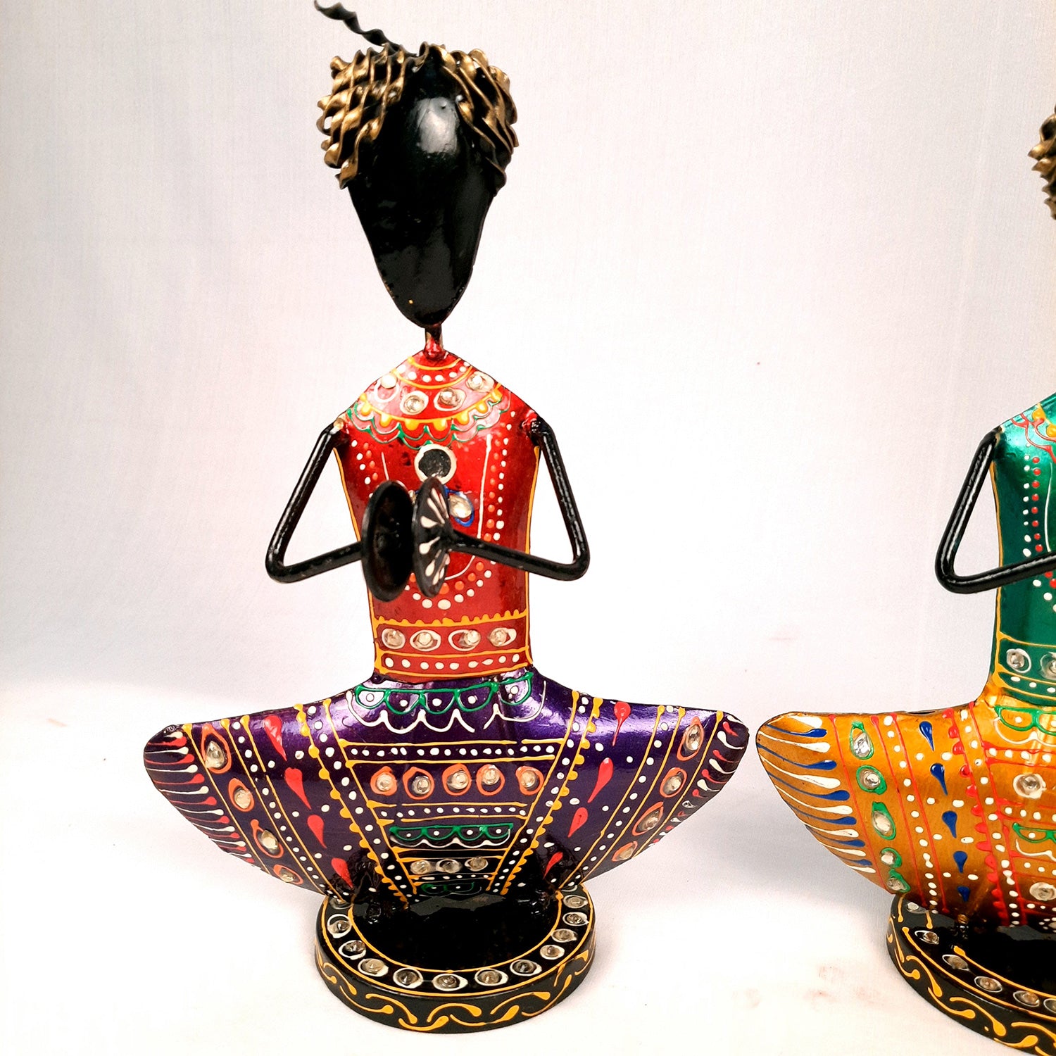 Showpiece Figurine - Rajasthani Musician Design | Decorative Show piece With Kundan Work - for Home, Bedroom, Living Room, Office Desk & Table Decor | Gifts For Wedding, Housewarming & Festivals -12 Inch (Set of 3) - Apkamart #Style_Design 2