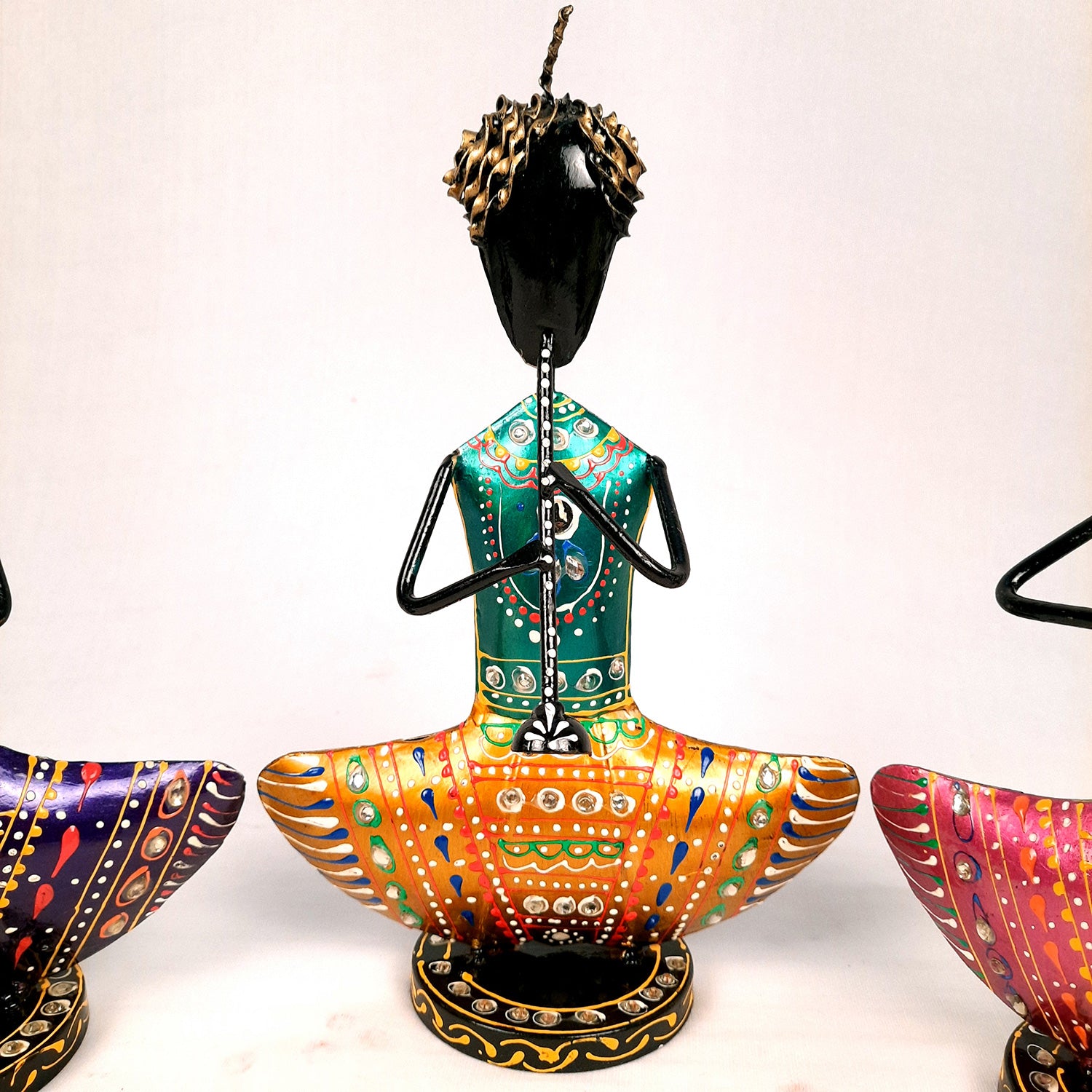 Showpiece Figurine - Rajasthani Musician Design | Decorative Show piece With Kundan Work - for Home, Bedroom, Living Room, Office Desk & Table Decor | Gifts For Wedding, Housewarming & Festivals -12 Inch (Set of 3) - Apkamart #Style_Design 2