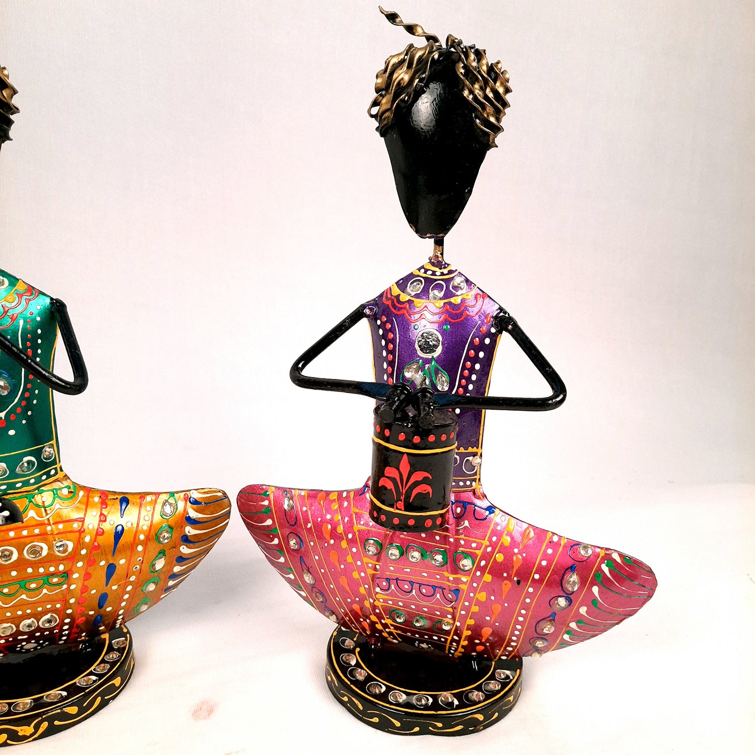 Showpiece Figurine - Rajasthani Musician Design | Decorative Show piece With Kundan Work - for Home, Bedroom, Living Room, Office Desk & Table Decor | Gifts For Wedding, Housewarming & Festivals -12 Inch (Set of 3) - Apkamart  #Style_Design 2
