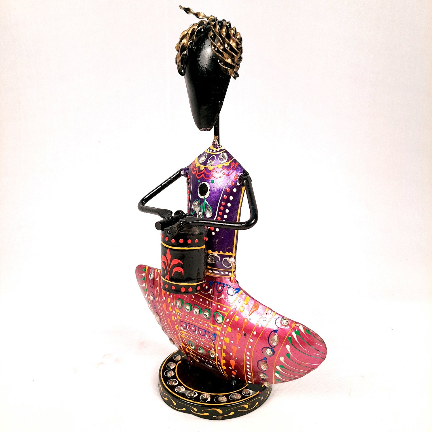Showpiece Figurine - Rajasthani Musician Design | Decorative Show piece With Kundan Work - for Home, Bedroom, Living Room, Office Desk & Table Decor | Gifts For Wedding, Housewarming & Festivals -12 Inch (Set of 3) - Apkamart #Style_Design 2
