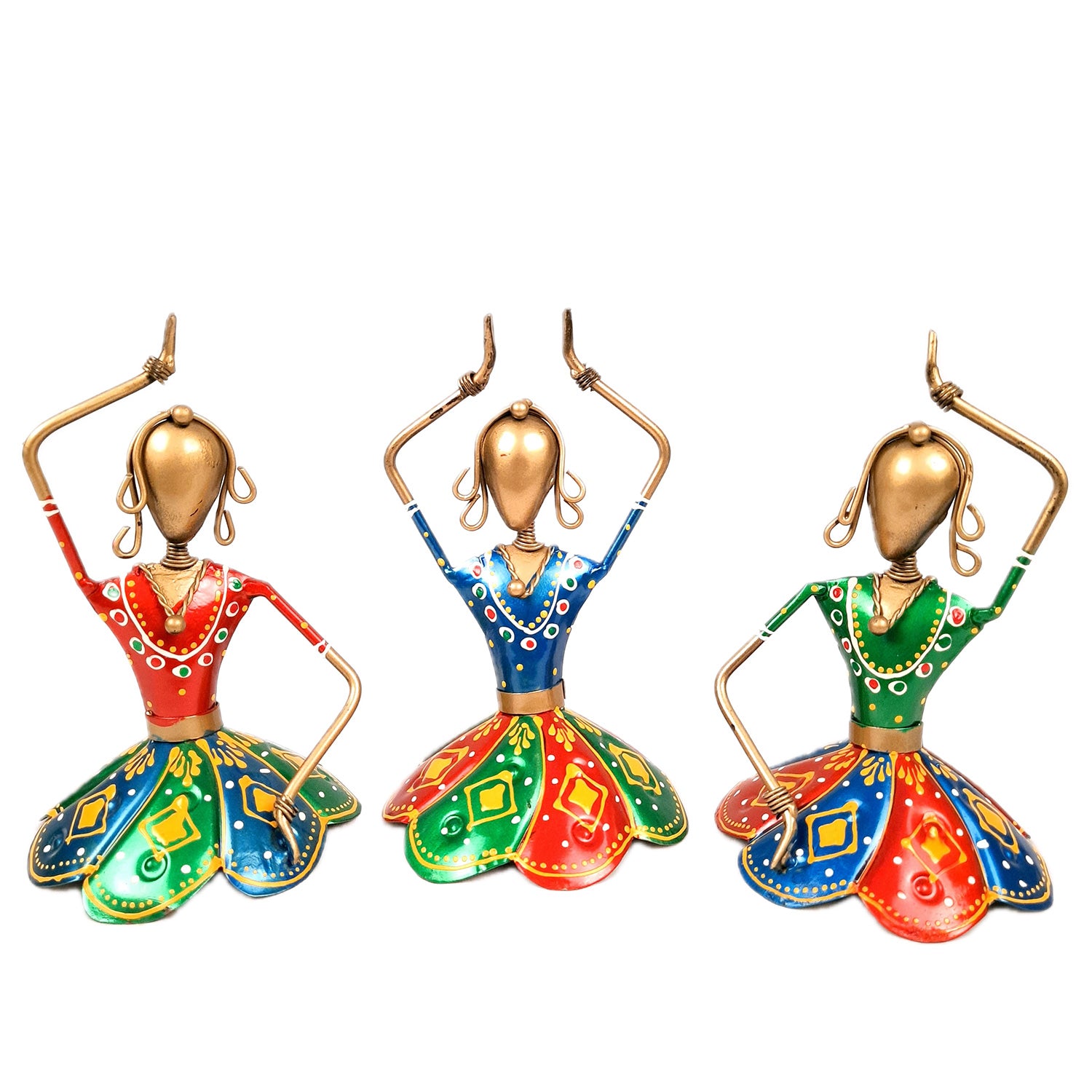 Showpiece Figurine - Dancing Girls / Dolls | Decorative Show piece for Home, Bedroom, Living Room, Office Desk & Table | Gifts For Wedding, Housewarming & Festivals- 7 Inch (Set of 3) - Apkamart