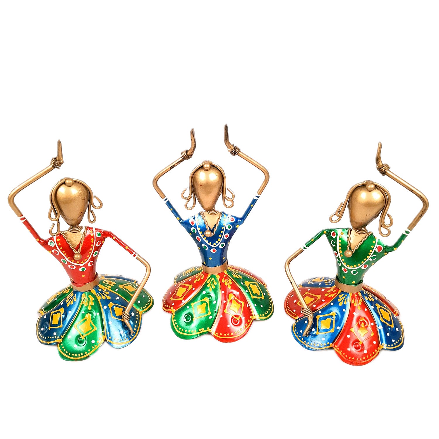 Showpiece Figurine - Dancing Girls / Dolls | Decorative Show piece for Home, Bedroom, Living Room, Office Desk & Table | Gifts For Wedding, Housewarming & Festivals- 7 Inch (Set of 3) - Apkamart