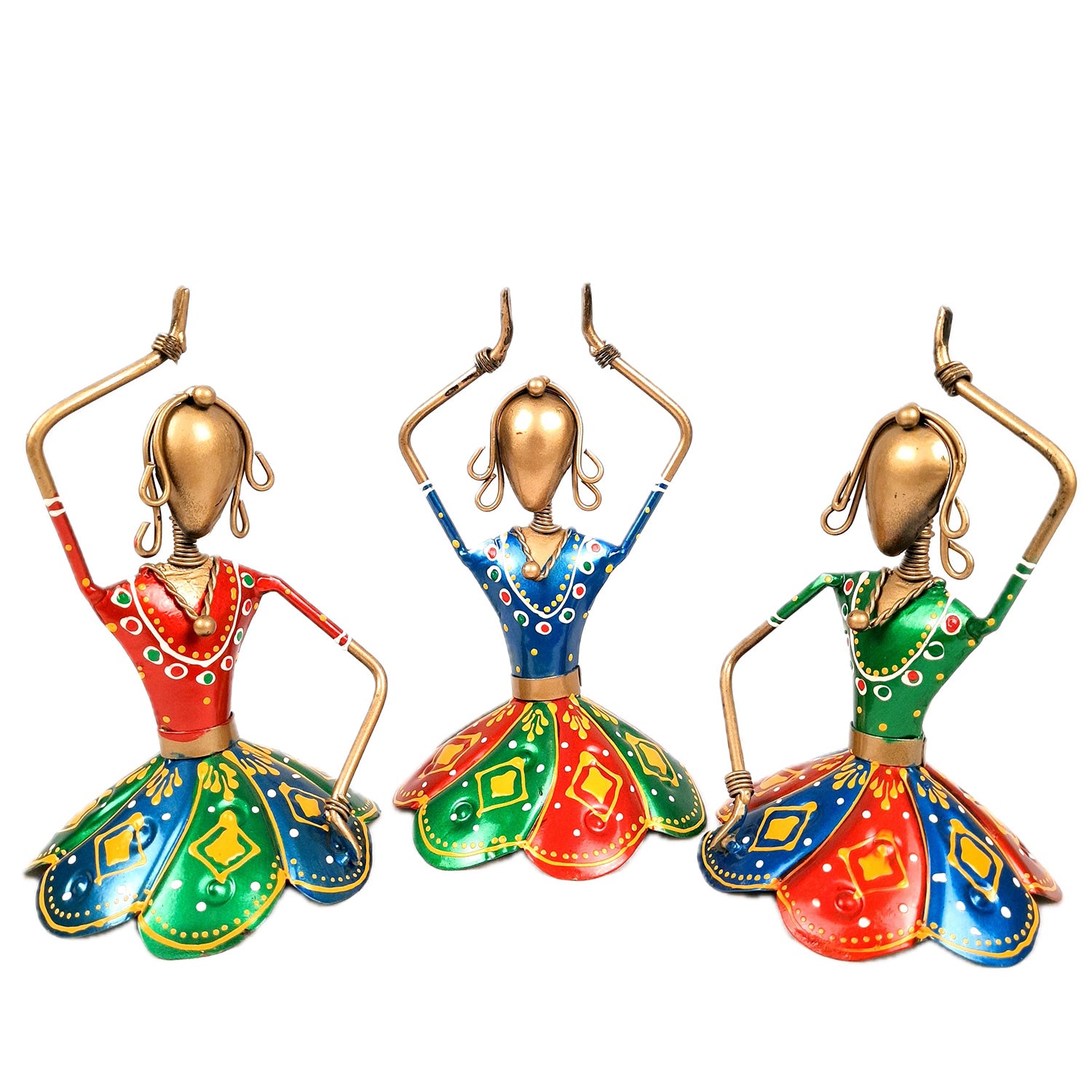 Showpiece Figurine - Dancing Girls / Dolls | Decorative Show piece for Home, Bedroom, Living Room, Office Desk & Table | Gifts For Wedding, Housewarming & Festivals- 7 Inch (Set of 3) - Apkamart