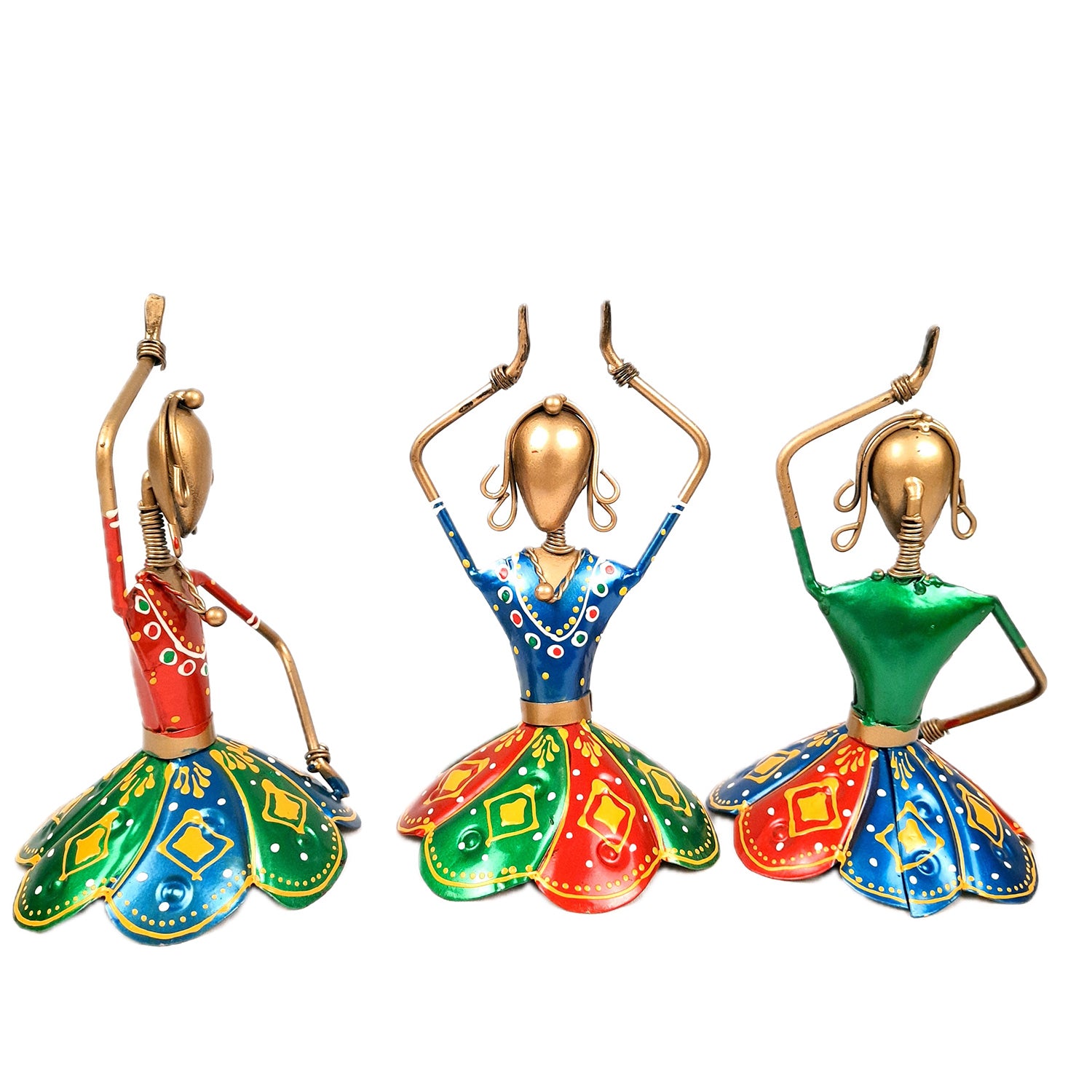 Showpiece Figurine - Dancing Girls / Dolls | Decorative Show piece for Home, Bedroom, Living Room, Office Desk & Table | Gifts For Wedding, Housewarming & Festivals- 7 Inch (Set of 3) - Apkamart