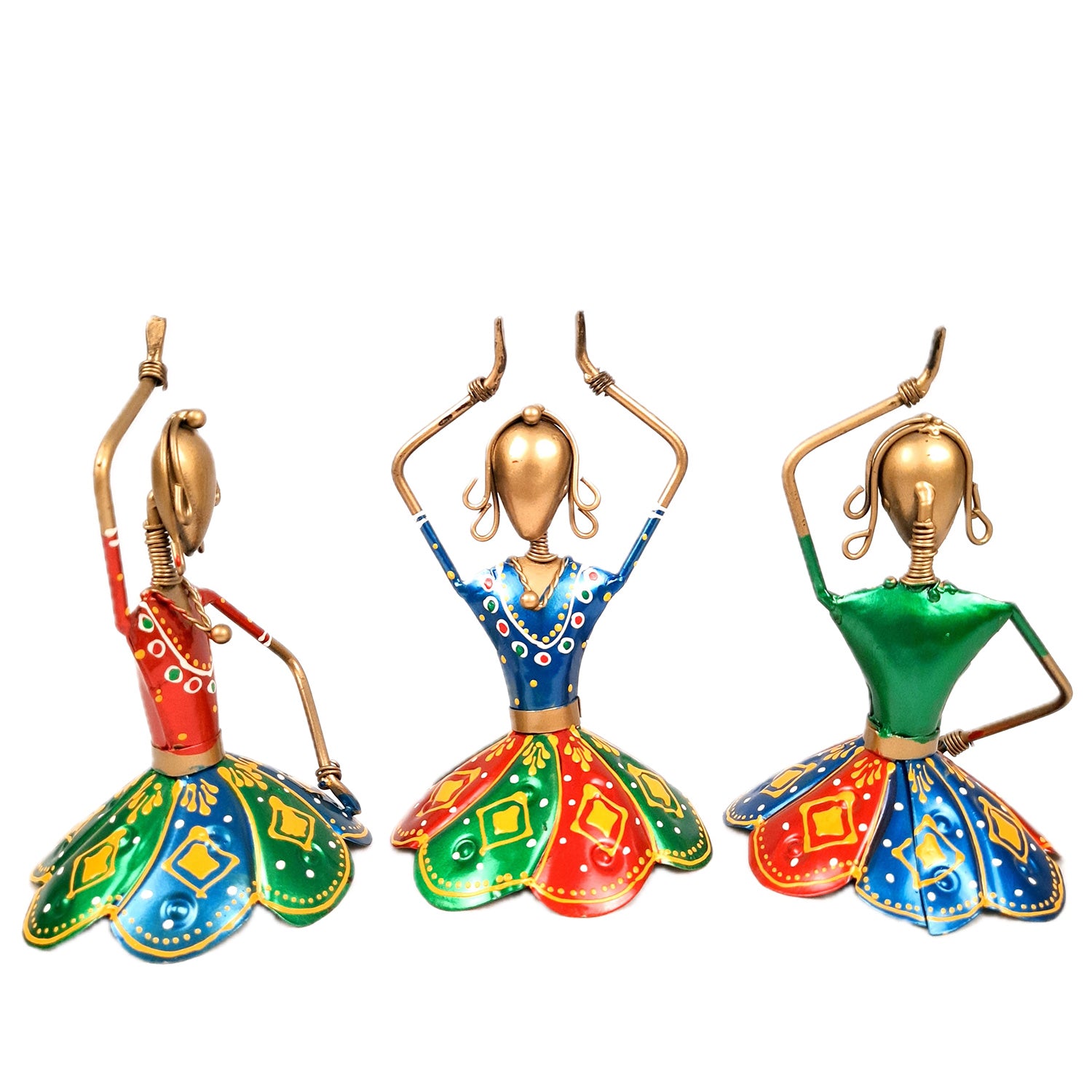 Showpiece Figurine - Dancing Girls / Dolls | Decorative Show piece for Home, Bedroom, Living Room, Office Desk & Table | Gifts For Wedding, Housewarming & Festivals- 7 Inch (Set of 3) - Apkamart