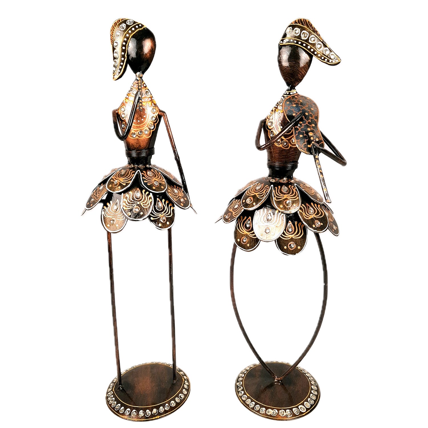 Showpiece Figurine - Muscian Singing & Playing Violin Design | Decorative Long Show pieces With Golden & Kundan Work | Artifacts for Home, Table, Living Room, TV Unit & Bedroom Decor & Gifts- 19 Inch (Set of 2) - Apkamart