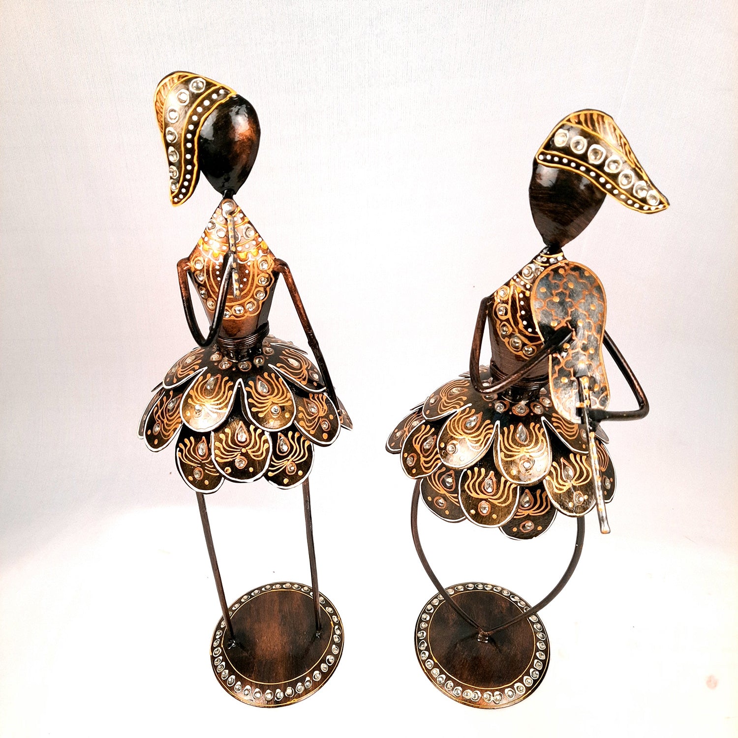 Showpiece Figurine - Muscian Singing & Playing Violin Design | Decorative Long Show pieces With Golden & Kundan Work | Artifacts for Home, Table, Living Room, TV Unit & Bedroom Decor & Gifts- 19 Inch (Set of 2) - Apkamart