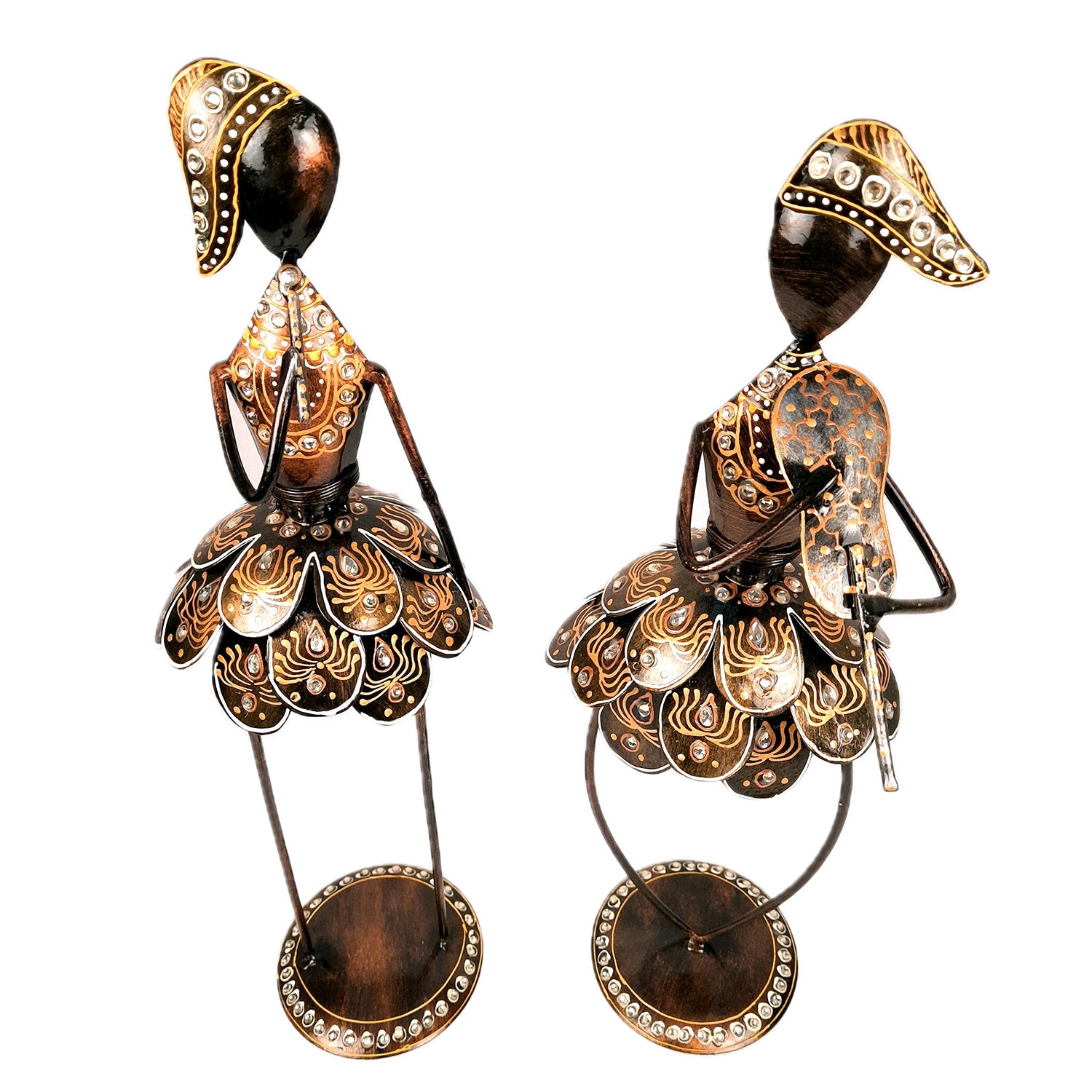 Showpiece Figurine - Muscian Singing & Playing Violin Design | Decorative Long Show pieces With Golden & Kundan Work | Artifacts for Home, Table, Living Room, TV Unit & Bedroom Decor & Gifts- 19 Inch (Set of 2) - Apkamart