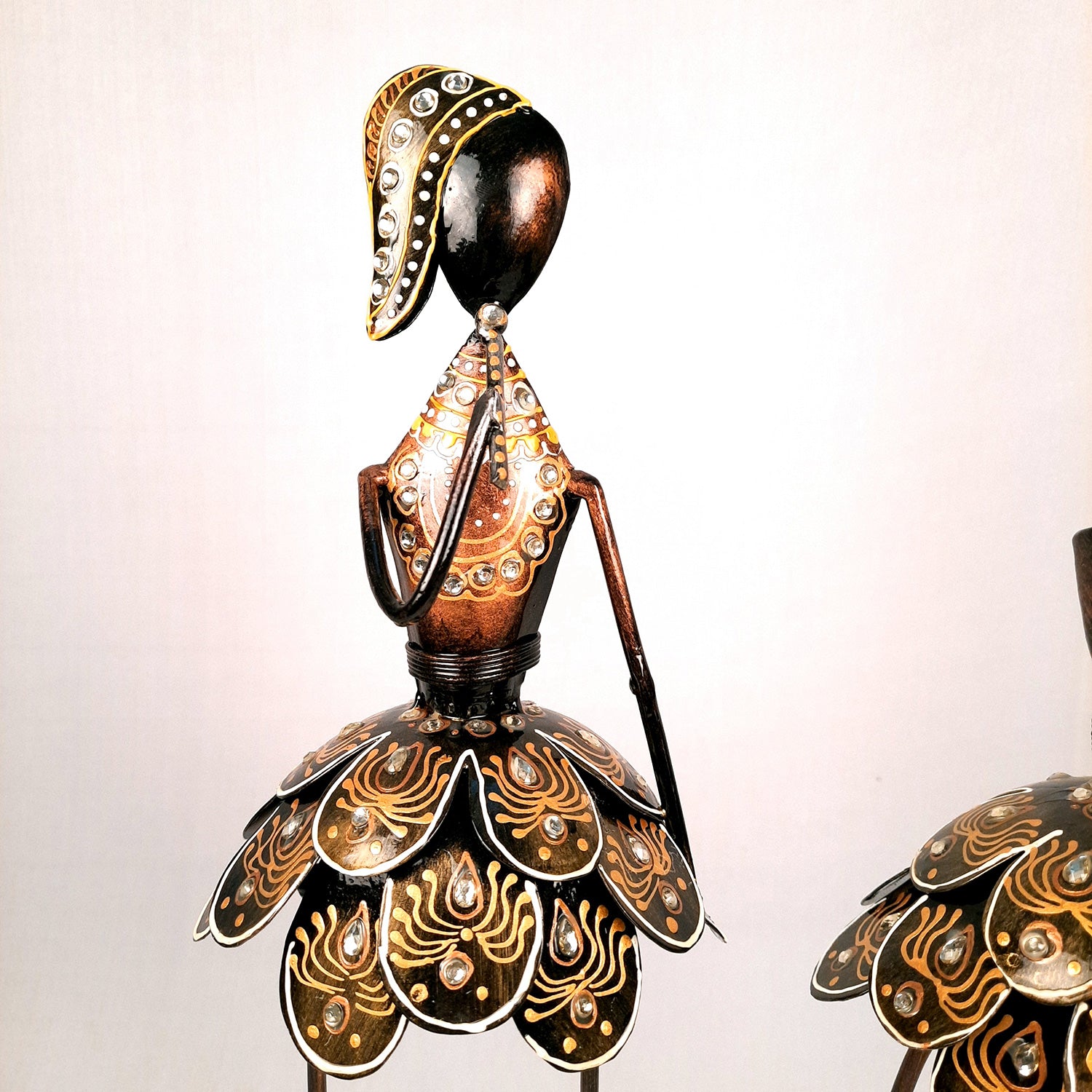 Showpiece Figurine - Muscian Singing & Playing Violin Design | Decorative Long Show pieces With Golden & Kundan Work | Artifacts for Home, Table, Living Room, TV Unit & Bedroom Decor & Gifts- 19 Inch (Set of 2) - Apkamart