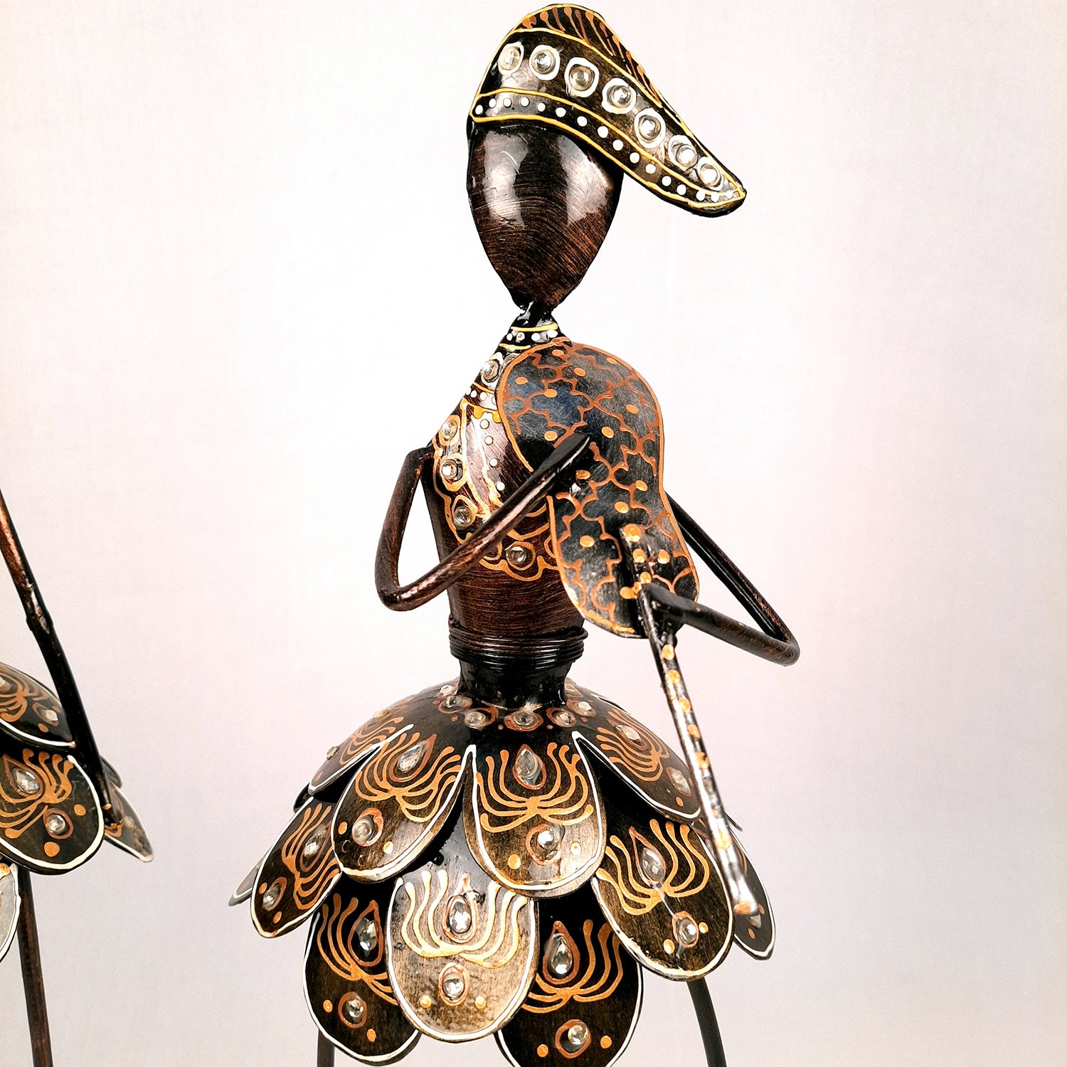 Showpiece Figurine - Muscian Singing & Playing Violin Design | Decorative Long Show pieces With Golden & Kundan Work | Artifacts for Home, Table, Living Room, TV Unit & Bedroom Decor & Gifts- 19 Inch (Set of 2) - Apkamart