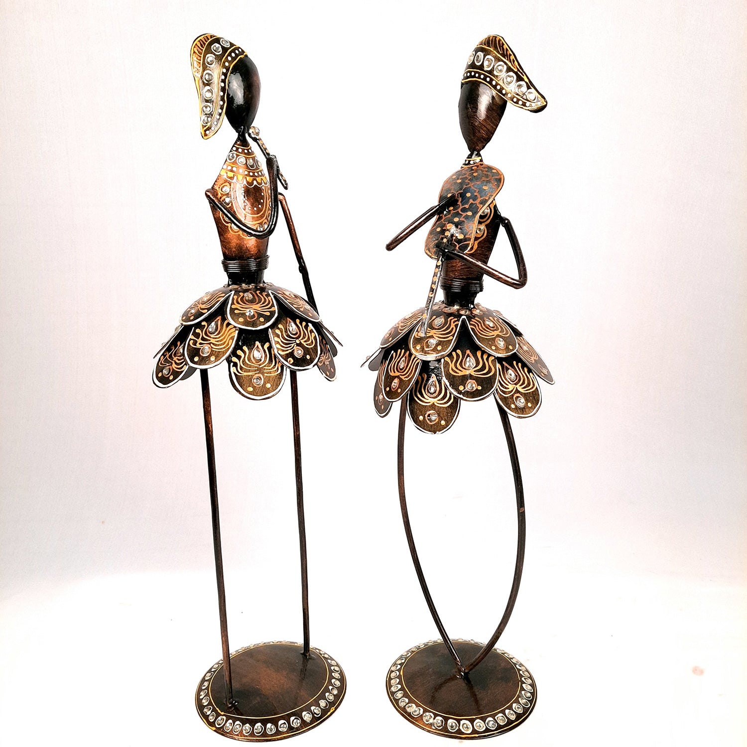 Showpiece Figurine - Muscian Singing & Playing Violin Design | Decorative Long Show pieces With Golden & Kundan Work | Artifacts for Home, Table, Living Room, TV Unit & Bedroom Decor & Gifts- 19 Inch (Set of 2) - Apkamart