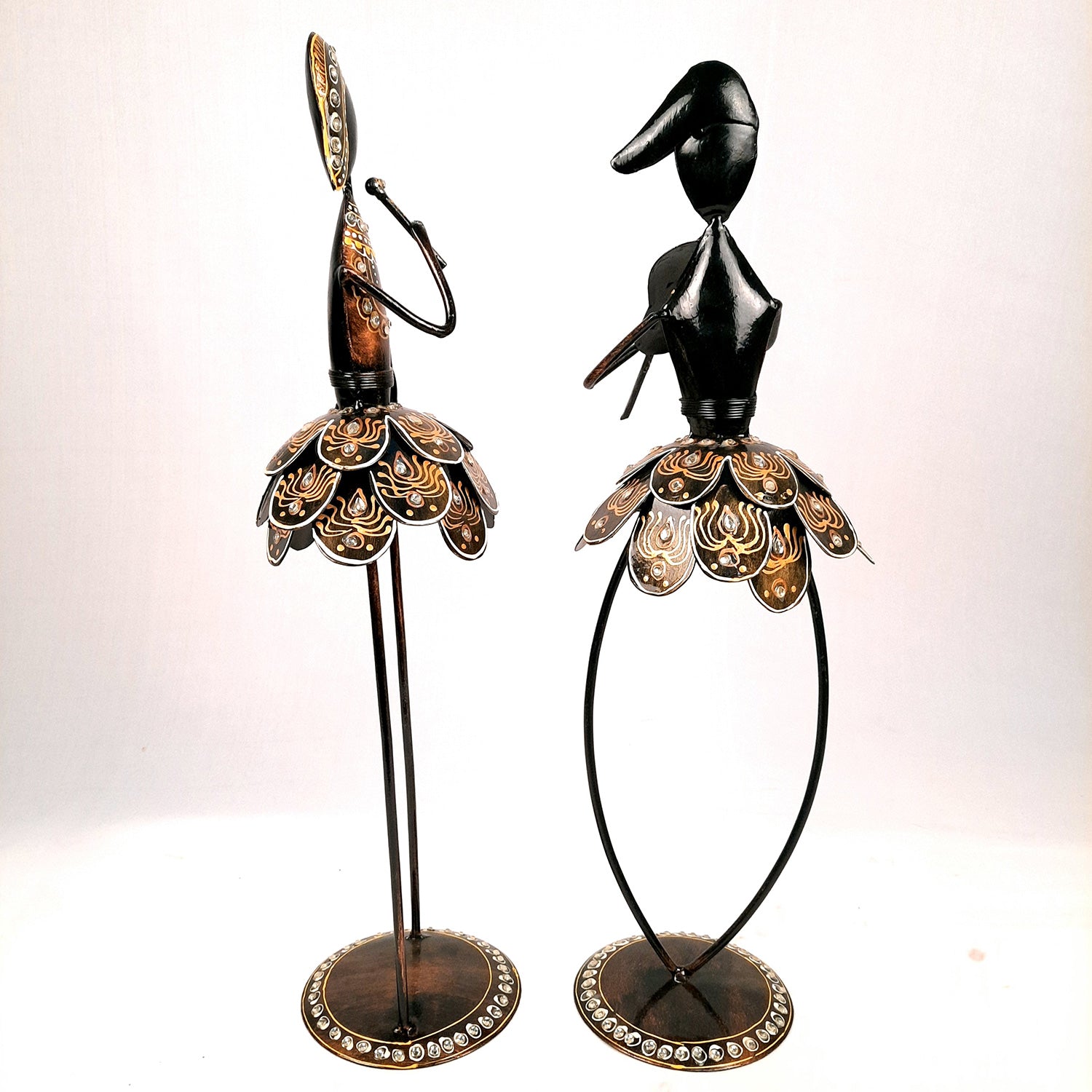 Showpiece Figurine - Muscian Singing & Playing Violin Design | Decorative Long Show pieces With Golden & Kundan Work | Artifacts for Home, Table, Living Room, TV Unit & Bedroom Decor & Gifts- 19 Inch (Set of 2) - Apkamart