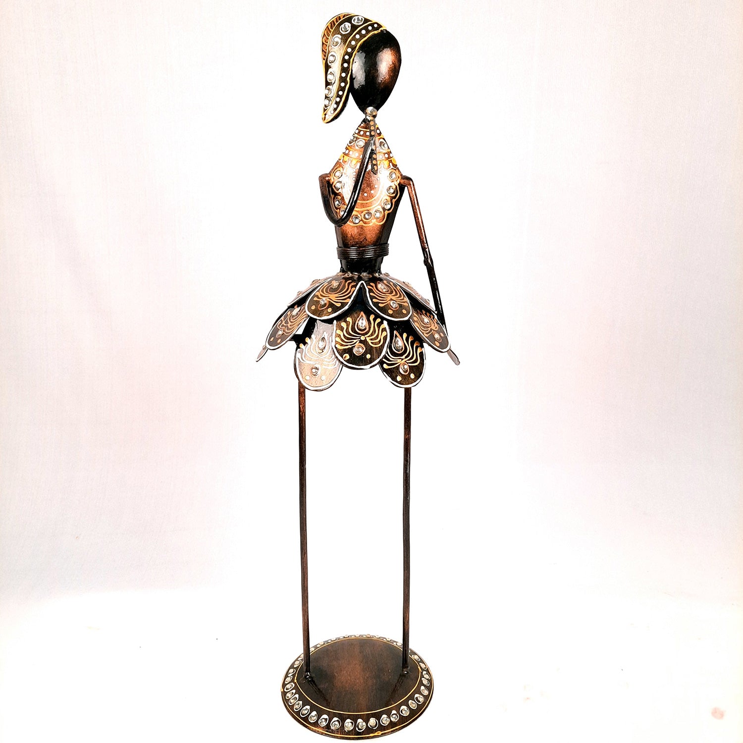 Showpiece Figurine - Muscian Singing & Playing Violin Design | Decorative Long Show pieces With Golden & Kundan Work | Artifacts for Home, Table, Living Room, TV Unit & Bedroom Decor & Gifts- 19 Inch (Set of 2) - Apkamart