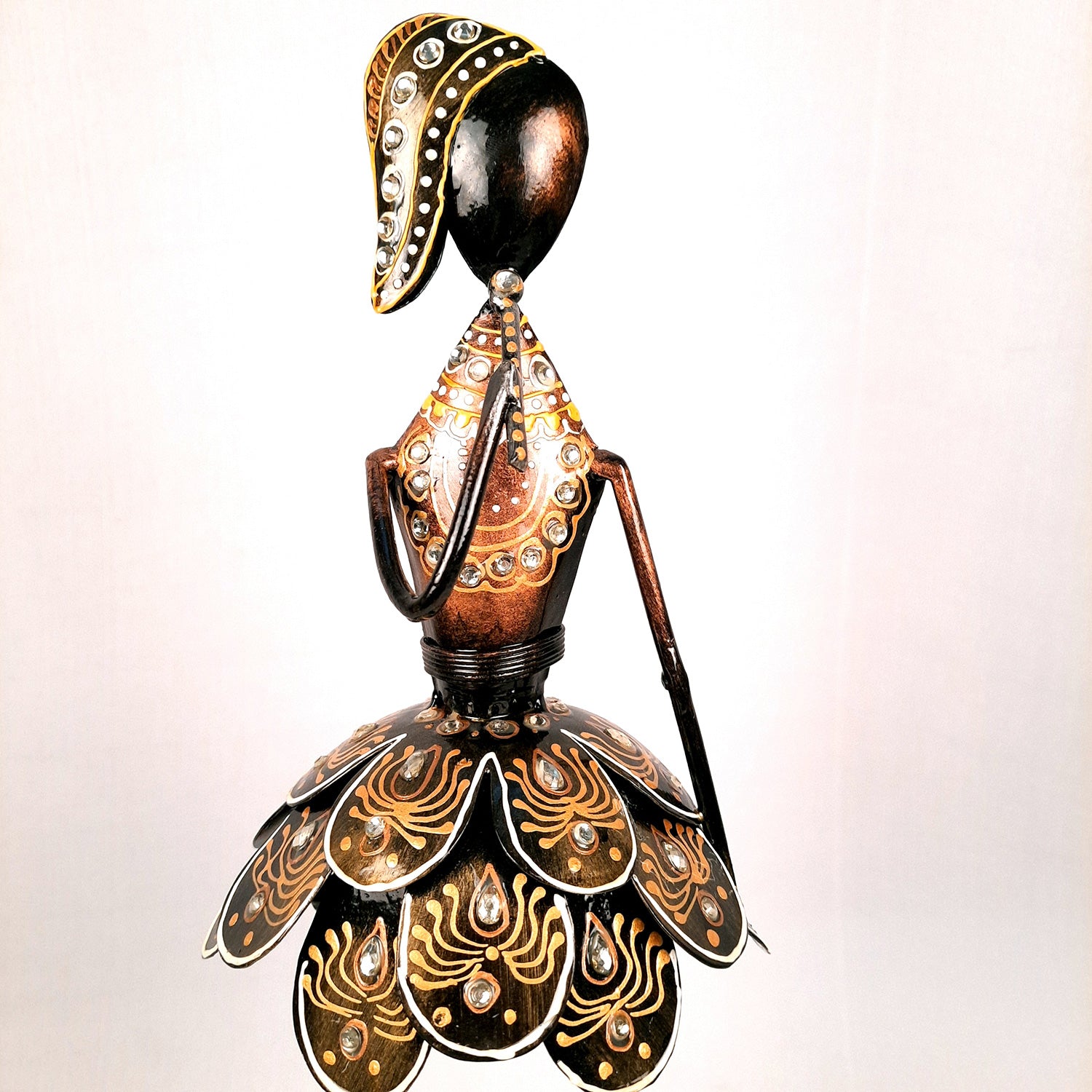 Showpiece Figurine - Muscian Singing & Playing Violin Design | Decorative Long Show pieces With Golden & Kundan Work | Artifacts for Home, Table, Living Room, TV Unit & Bedroom Decor & Gifts- 19 Inch (Set of 2) - Apkamart