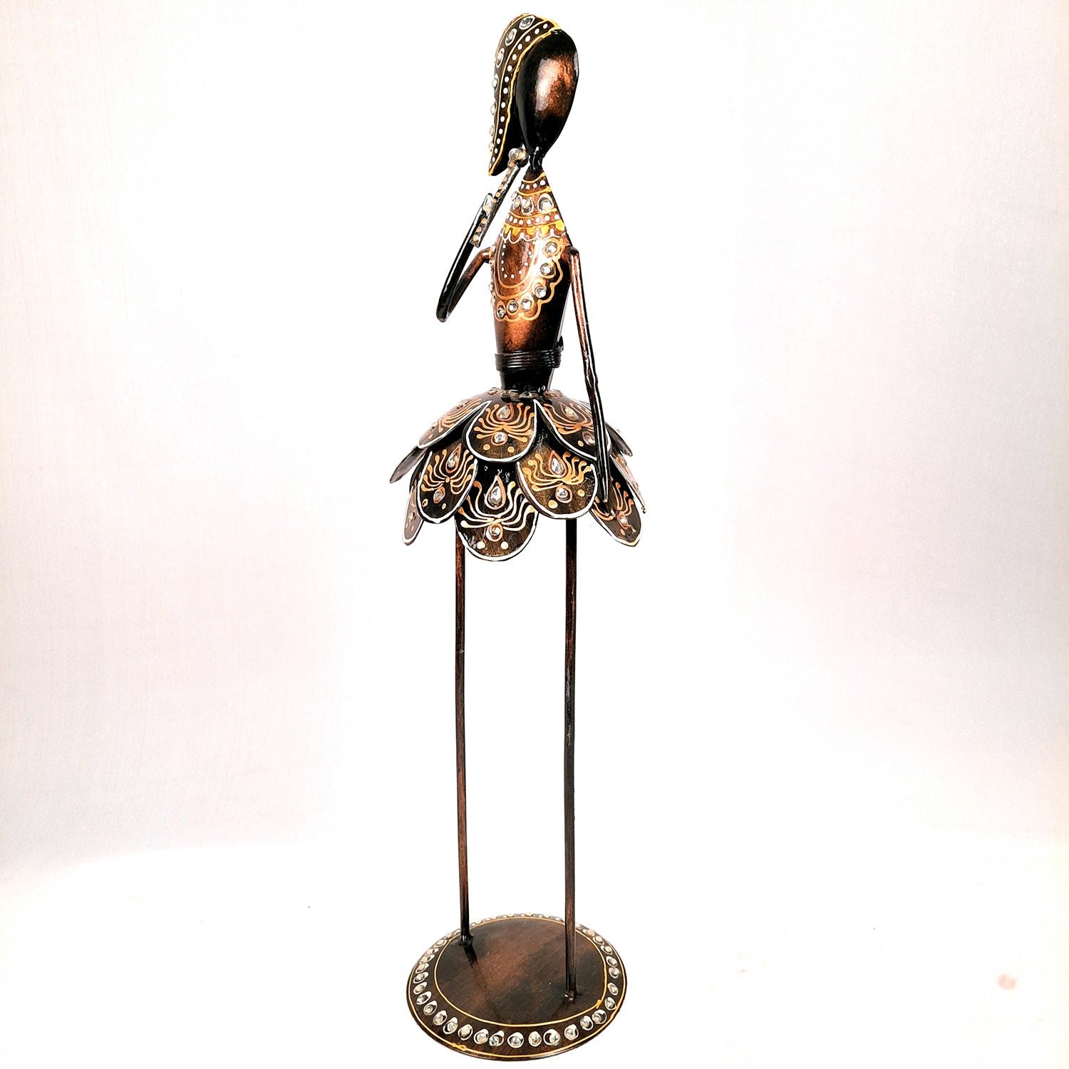 Showpiece Figurine - Muscian Singing & Playing Violin Design | Decorative Long Show pieces With Golden & Kundan Work | Artifacts for Home, Table, Living Room, TV Unit & Bedroom Decor & Gifts- 19 Inch (Set of 2) - Apkamart