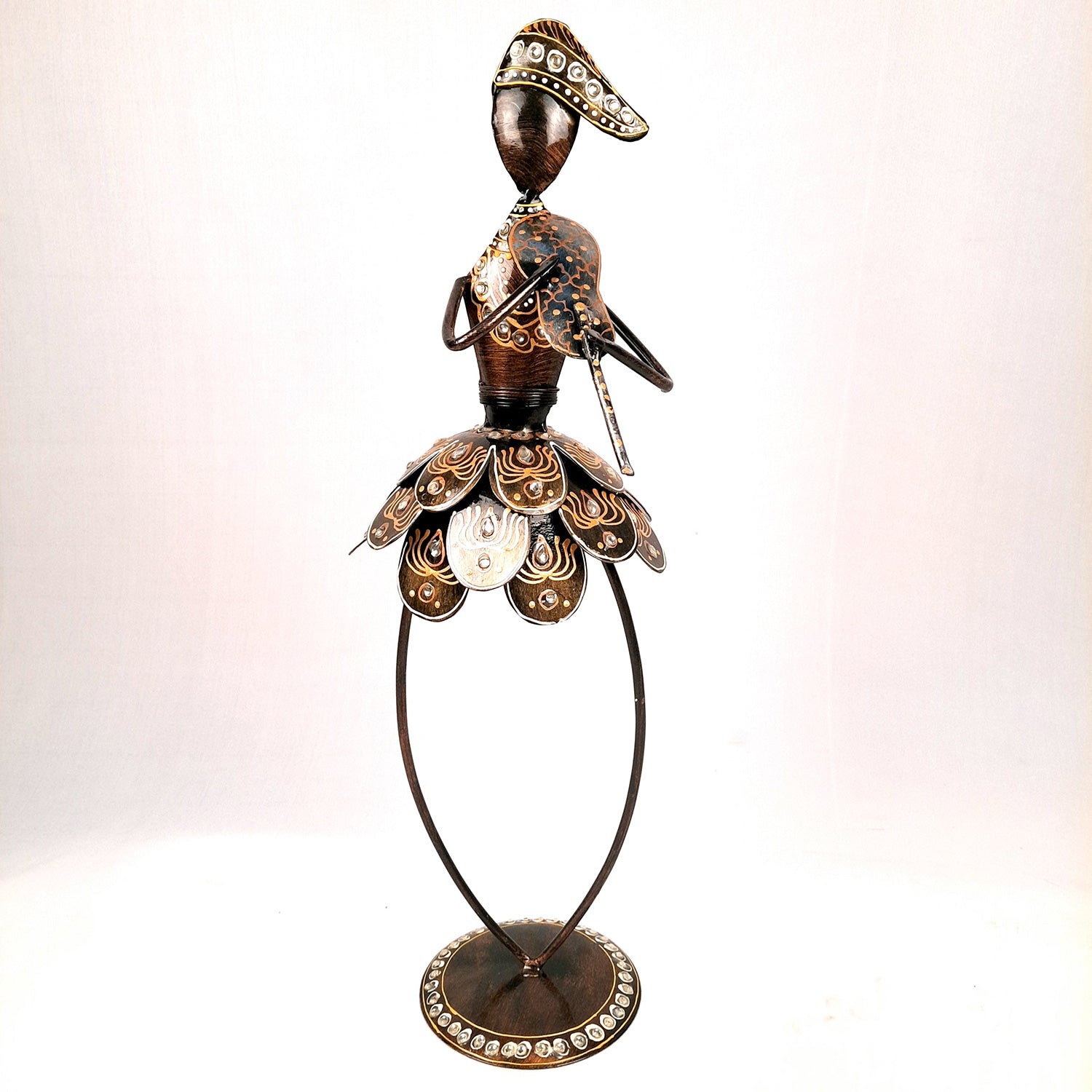 Showpiece Figurine - Muscian Singing & Playing Violin Design | Decorative Long Show pieces With Golden & Kundan Work | Artifacts for Home, Table, Living Room, TV Unit & Bedroom Decor & Gifts- 19 Inch (Set of 2) - Apkamart